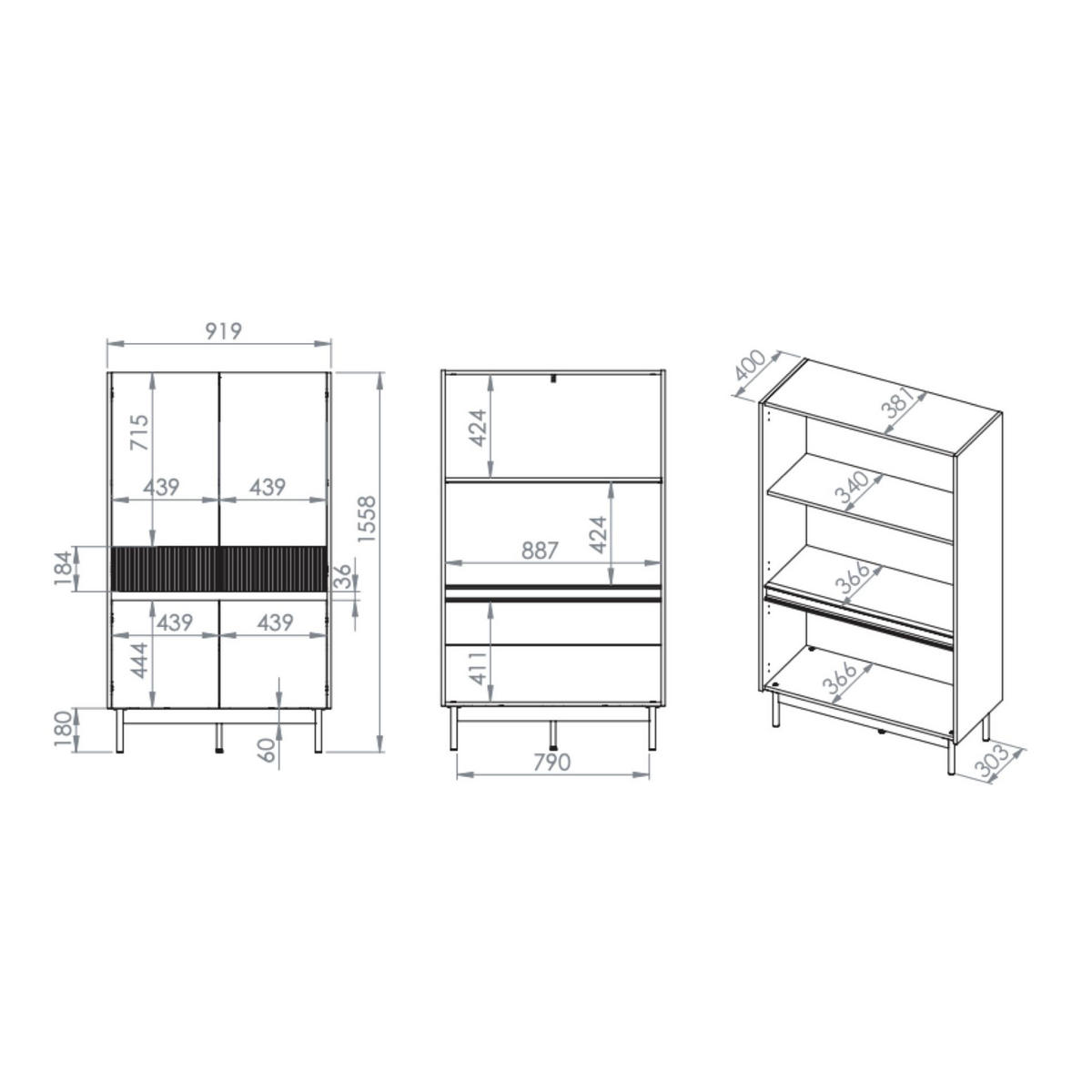 HIGHBOARD Dunea Kaschmirgrau/Eichenholzoptik 92 cm - Taupe, Holzwerkstoff/Metall (92/156/40cm) - Selsey