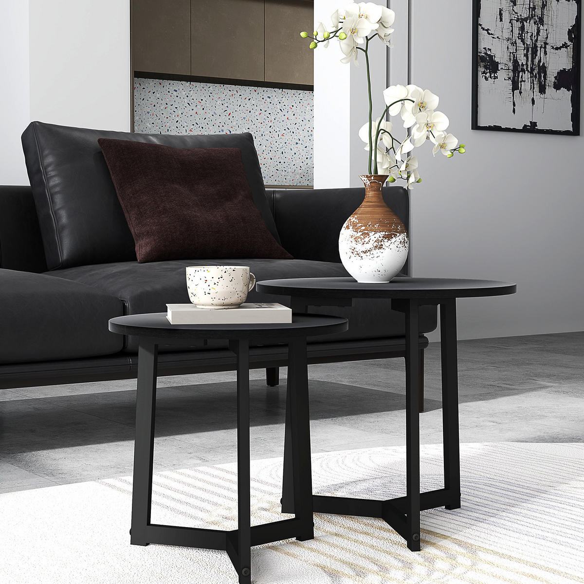 COUCHTISCH 48/40 cm Schwarz aus Stahl und MDF mit ineinander schiebbarer Funktion - Schwarz, Metall (48/48/45cm) - OKMYHOME