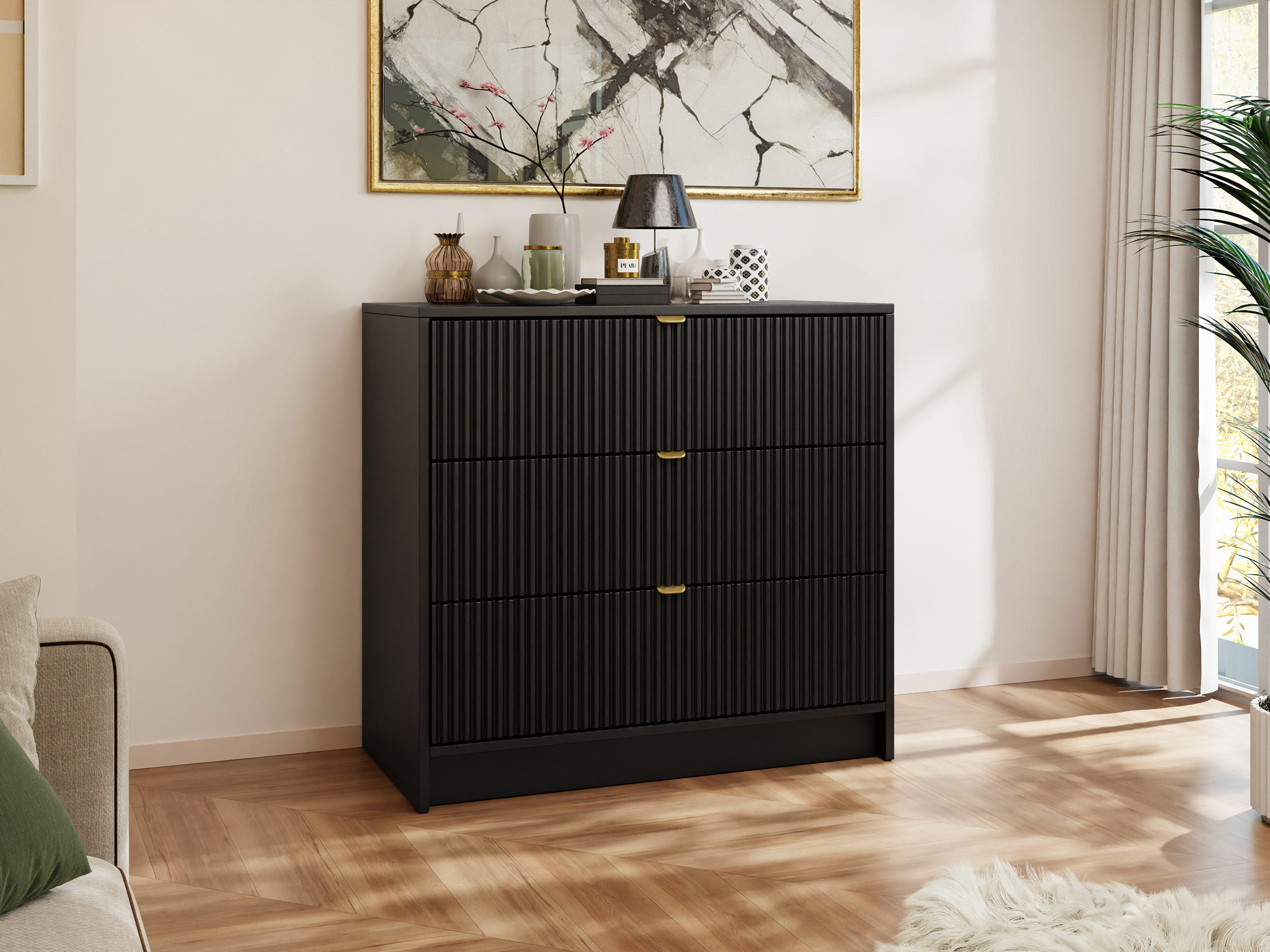 KOMMODE Tireno - Goldfarben/Schwarz, Holzwerkstoff/Metall (80/75/40cm) - MIRJAN24