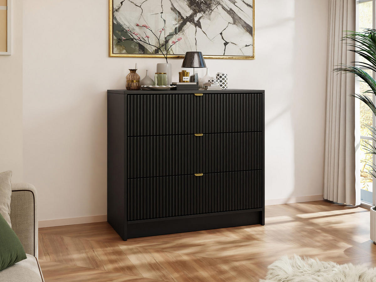 KOMMODE Tireno - Goldfarben/Schwarz, Holzwerkstoff/Metall (80/75/40cm) - MIRJAN24
