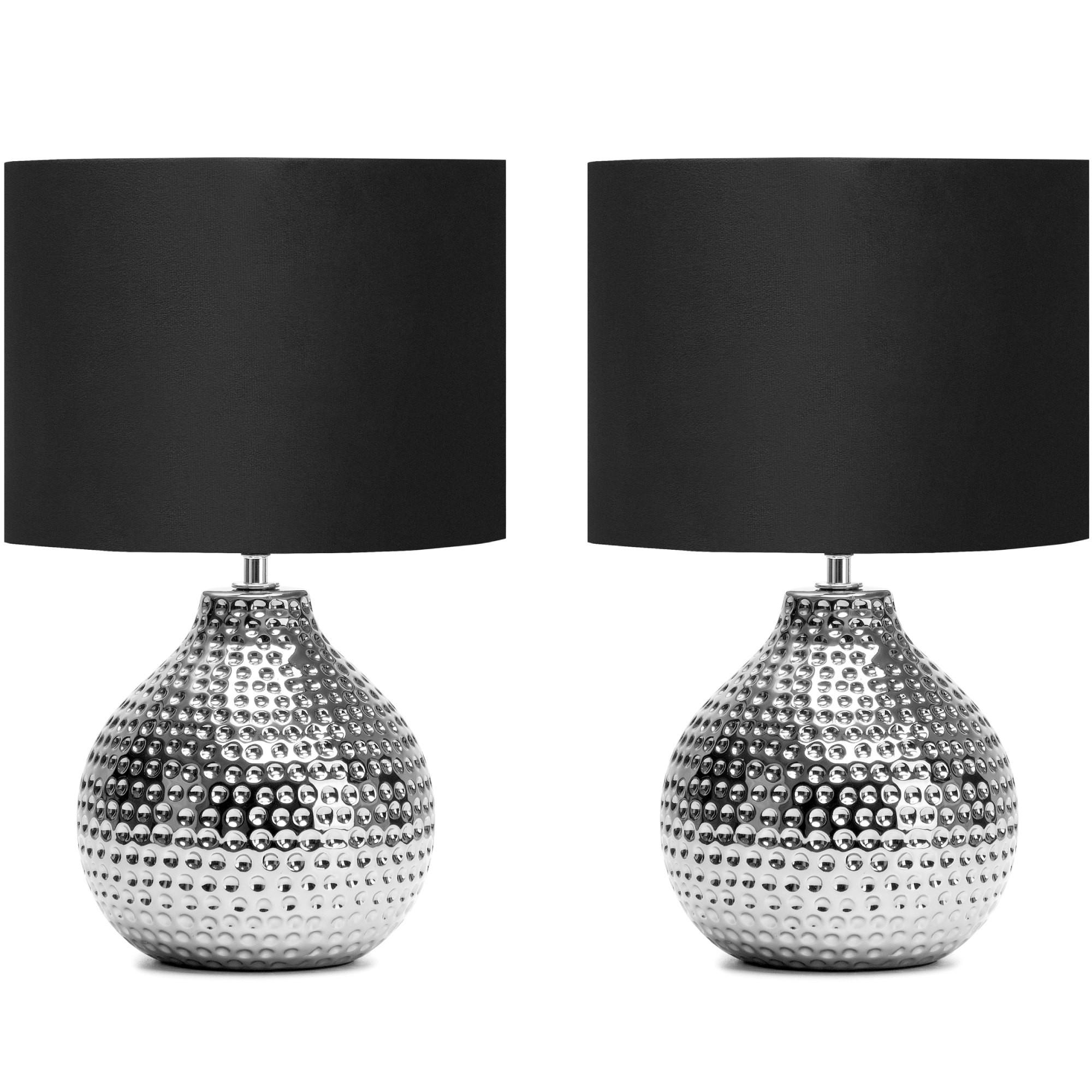 TISCHLAMPE NIPER 2-er Set, Silber/Schwarz - Silberfarben/Schwarz, Keramik/Textil (24/24/38cm) - KONSIMO®