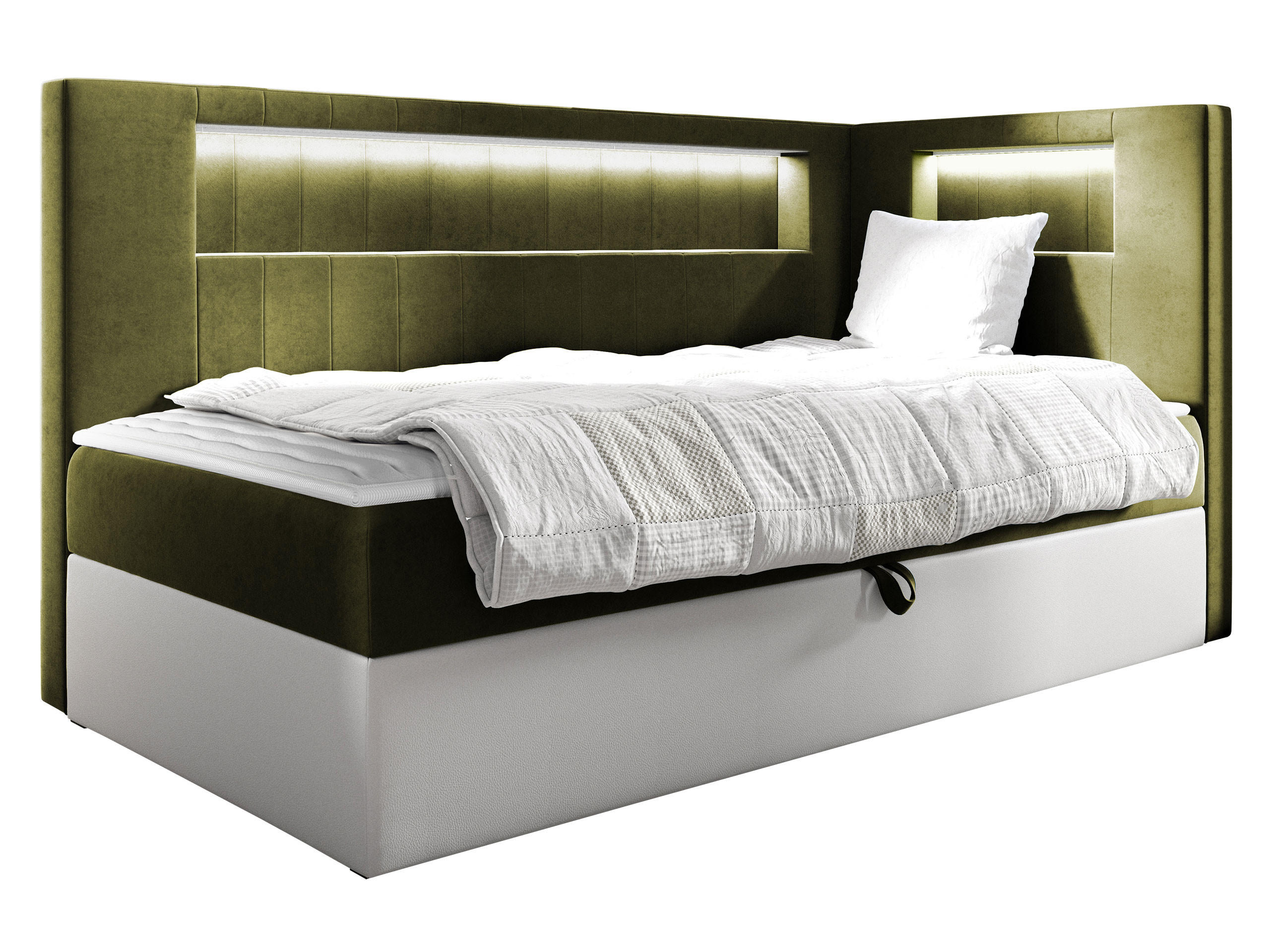 BOXBETT Gold Junior 3, Seite zum Öffnen des Bettkastens: Rechts - Weiß/Grün, Holz (90/200cm) - MIRJAN24