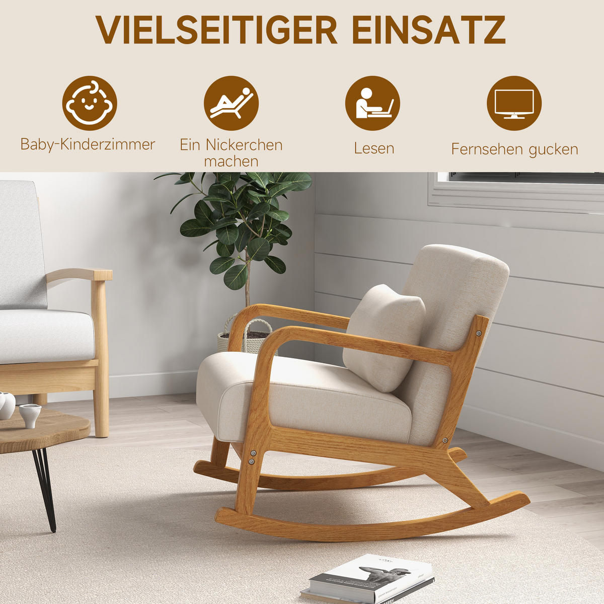 SCHAUKELSESSEL, Schaukelstuhl, Creme - Creme, Metall (92/81.5/64.5cm) - HOMCOM