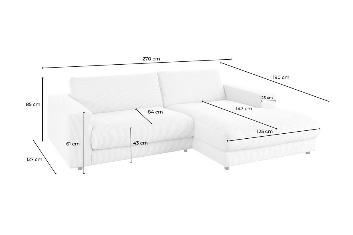 ECKSOFA MADELINE Grau Cord - Schwarz/Grau, Kunststoff/Textil (270/190cm) - KAWOLA