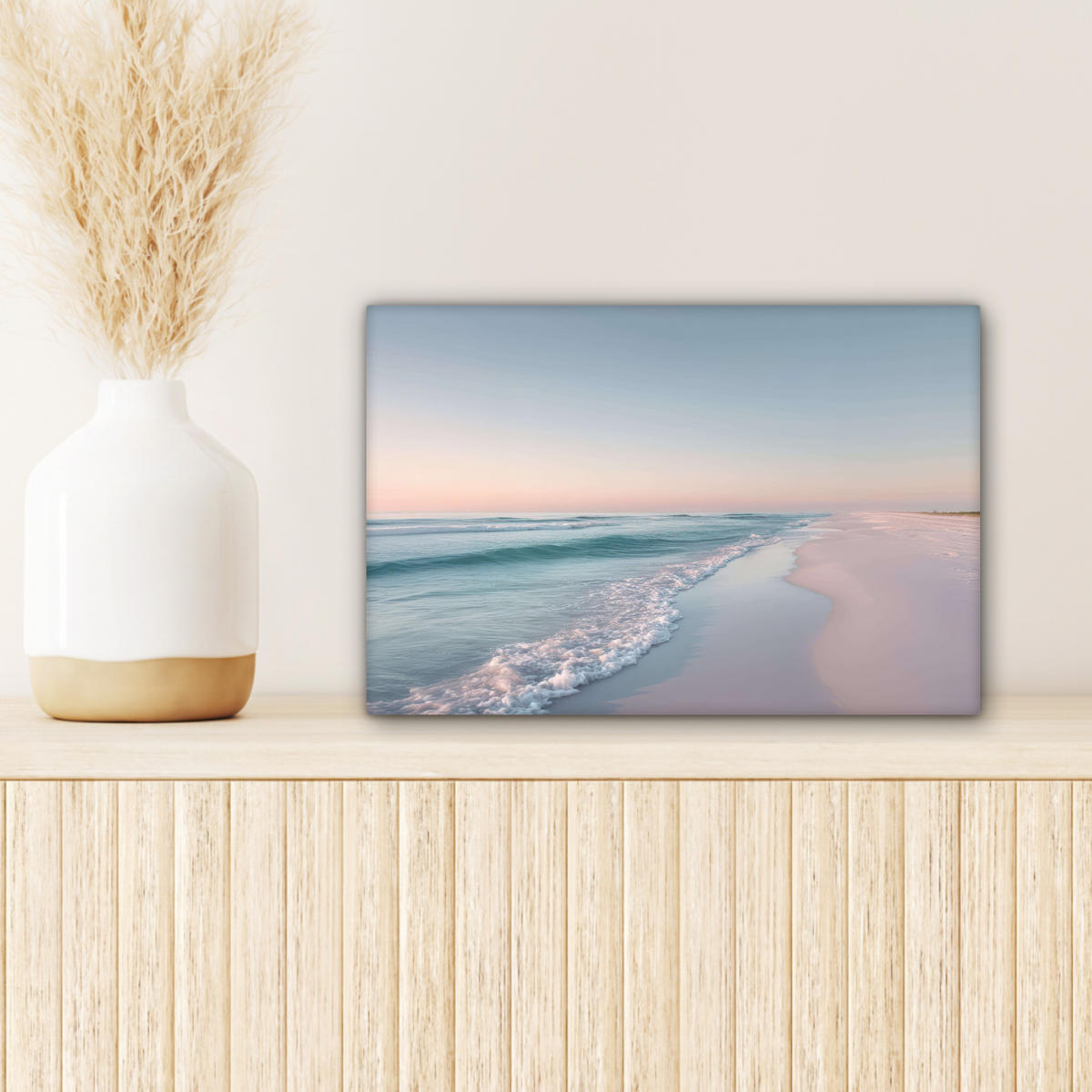 LEINWANDBILD Küstenlinie - Pastell - Wasser Deko Schlafzimmer 30x20 cm - Pastellblau, Textil (30/20cm) - MuchoWow