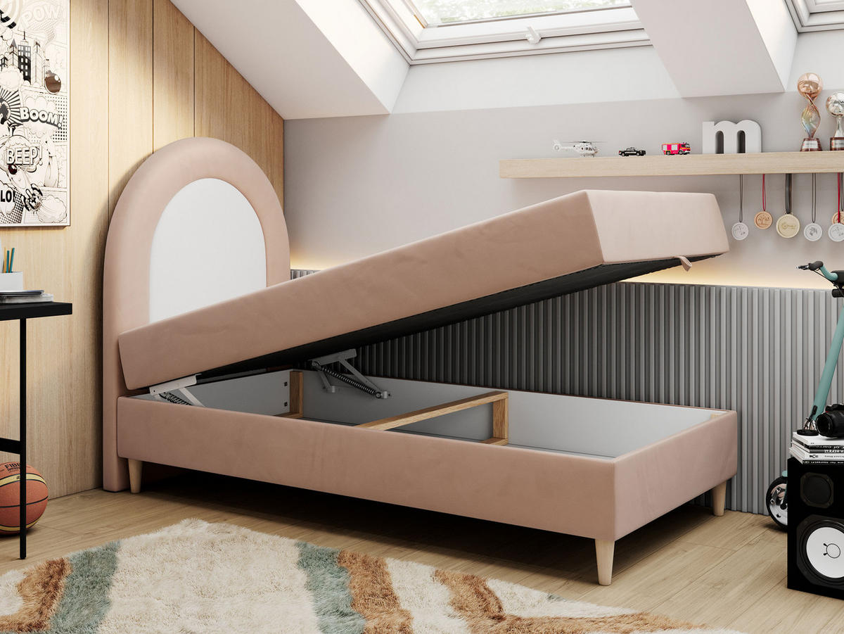 BOXBETT NEST 90/180 Rosa Velvet - H3 - Rosa, Holz/Textil (90/180cm) - MKS