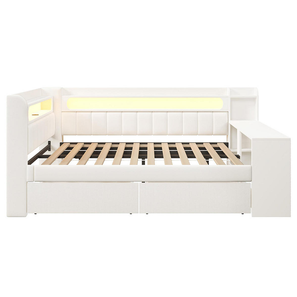 POLSTERBETT 140x200 cm mit Schreibtisch in weiß - Weiß, Holz (140/200cm) - KOMHTOM