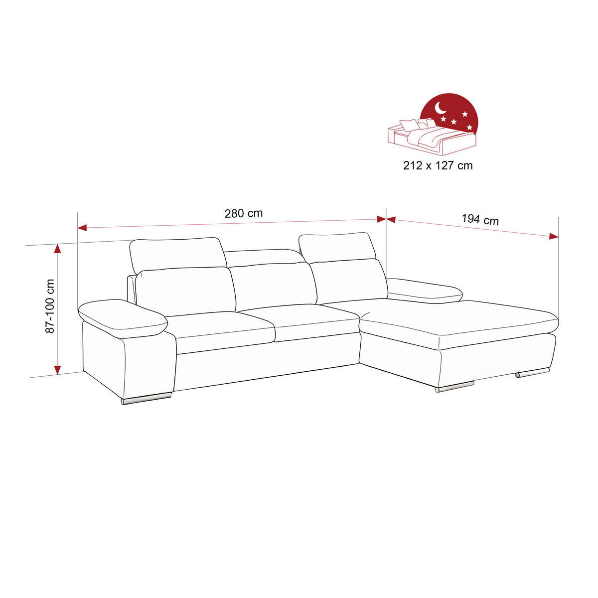 ECKSOFA PABLO mit Schlaffunktion und Bettkasten Schwarz - Schwarz, Holzwerkstoff/Kunststoff (250/90cm) - Idohome