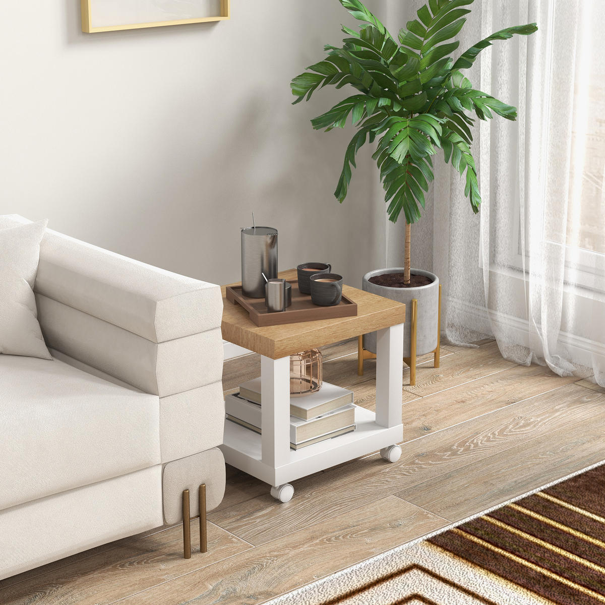 BEISTELLTISCH DE-15847 fahrbar mit Ablage Naturholz - Naturfarben, Holzwerkstoff (40/40/40cm) - ComfortXL