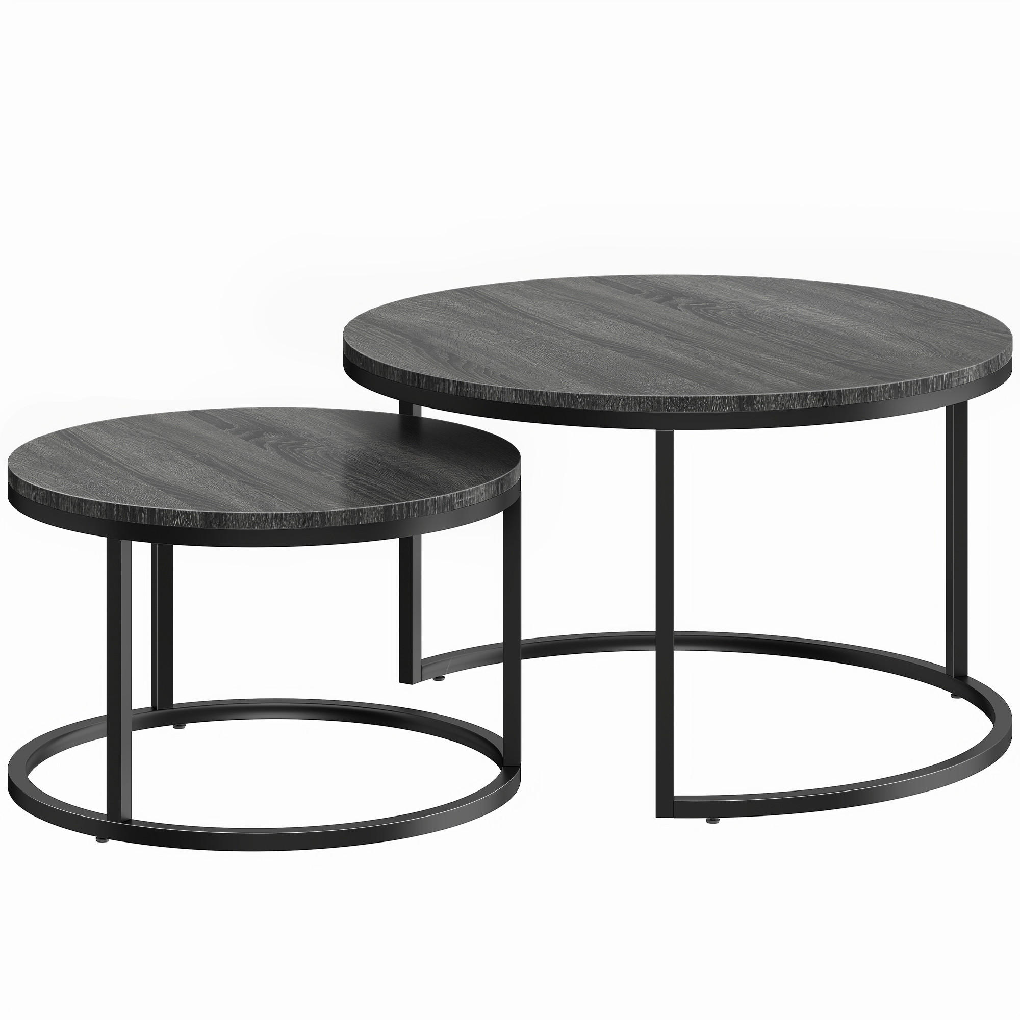 COUCHTISCH 2er Set Metall MDF Schwarz - Schwarz, Metall (78.5/78.5/46.5cm) - HOMCOM