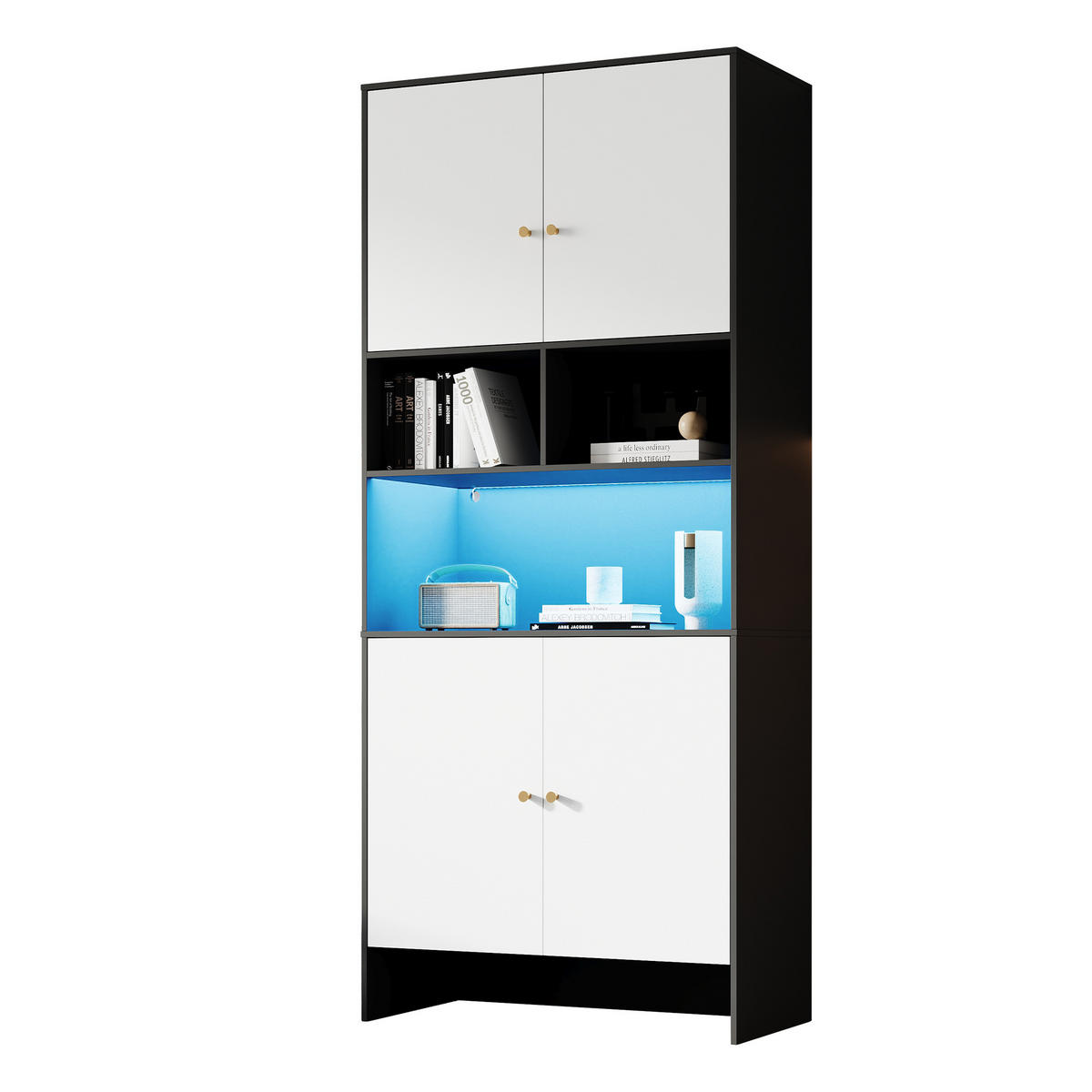 SIDEBOARD aus Spanplatte 40x80x185 cm Weiß/Schwarz mit verstellbaren Einlegeböden und Kippsicherung - Weiß, Holzwerkstoff (80/185/40cm) - Modfu