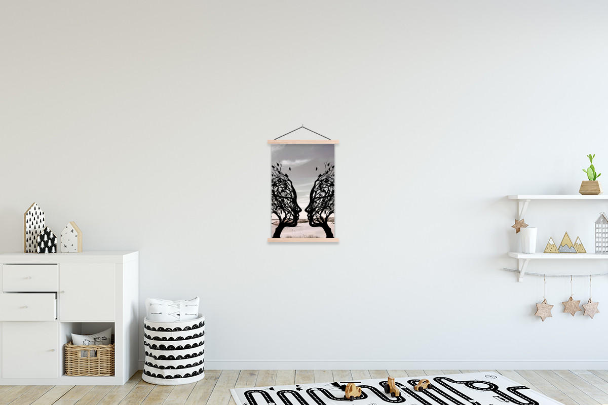 POSTER Strand - Meer - Menschen - Baum - Moderne Kunst 40x60 cm - Hellgrau, Textil (40/60/0.15cm) - MuchoWow