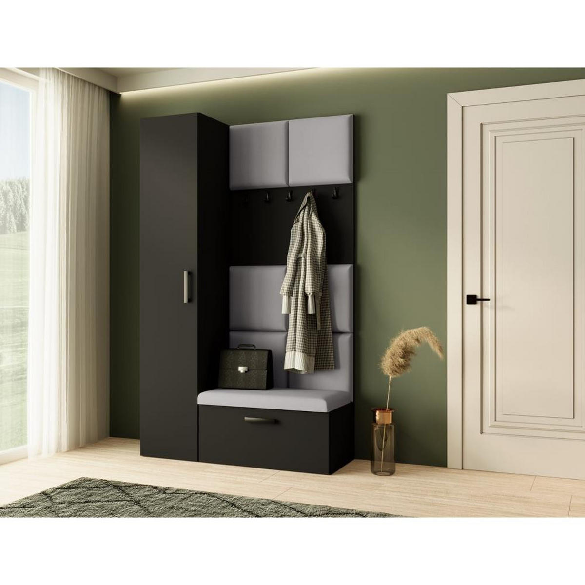 GARDEROBE Margaret I+IV 121/203/43 mit gepolsterten Paneelen - Schwarz/Grau, Holzwerkstoff/Kunststoff (121/203/43cm) - Beautysofa
