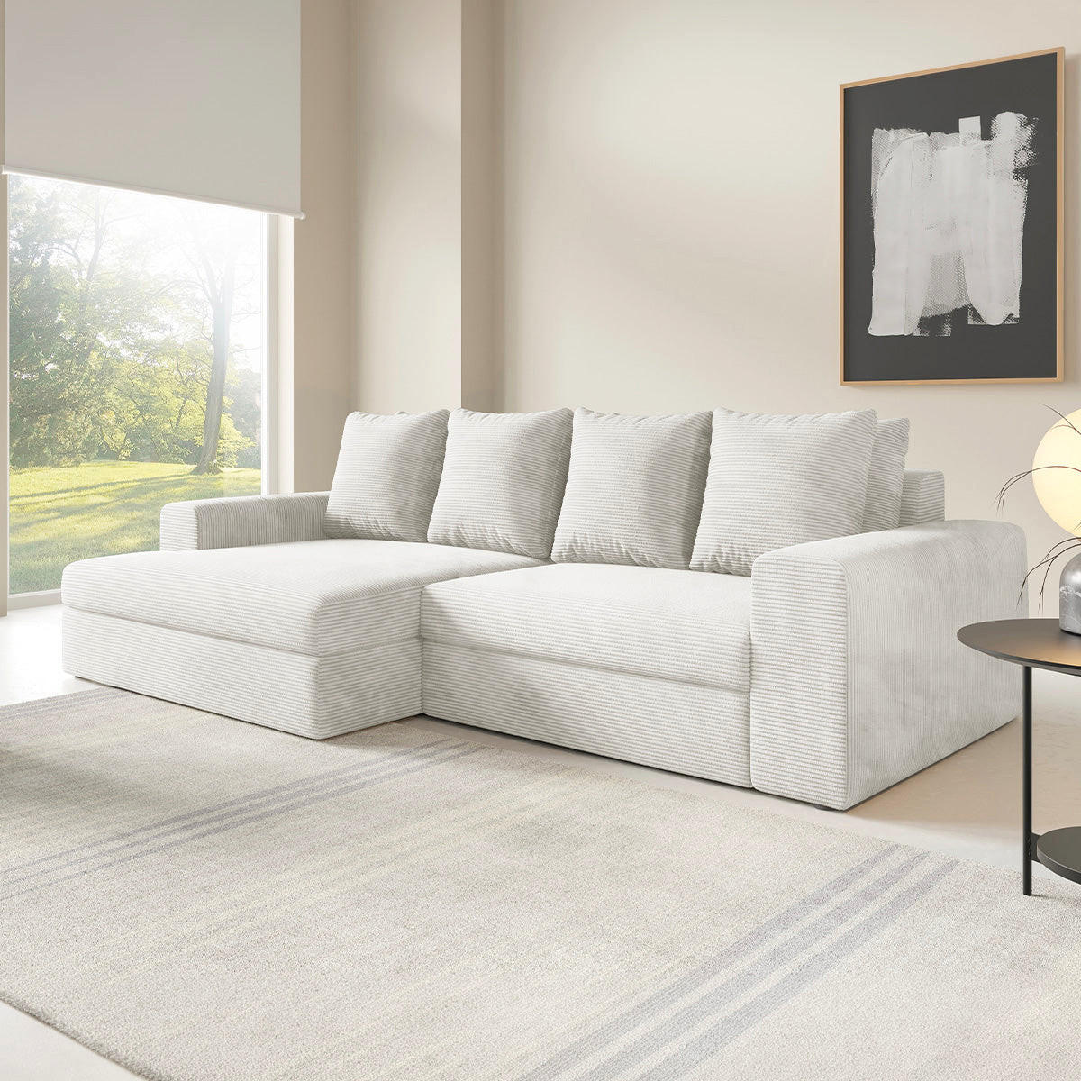 ECKSOFA Paola 3 Sitzplätze Cremefarben - Weiß, Holz (272/167cm) - Petits-meubles
