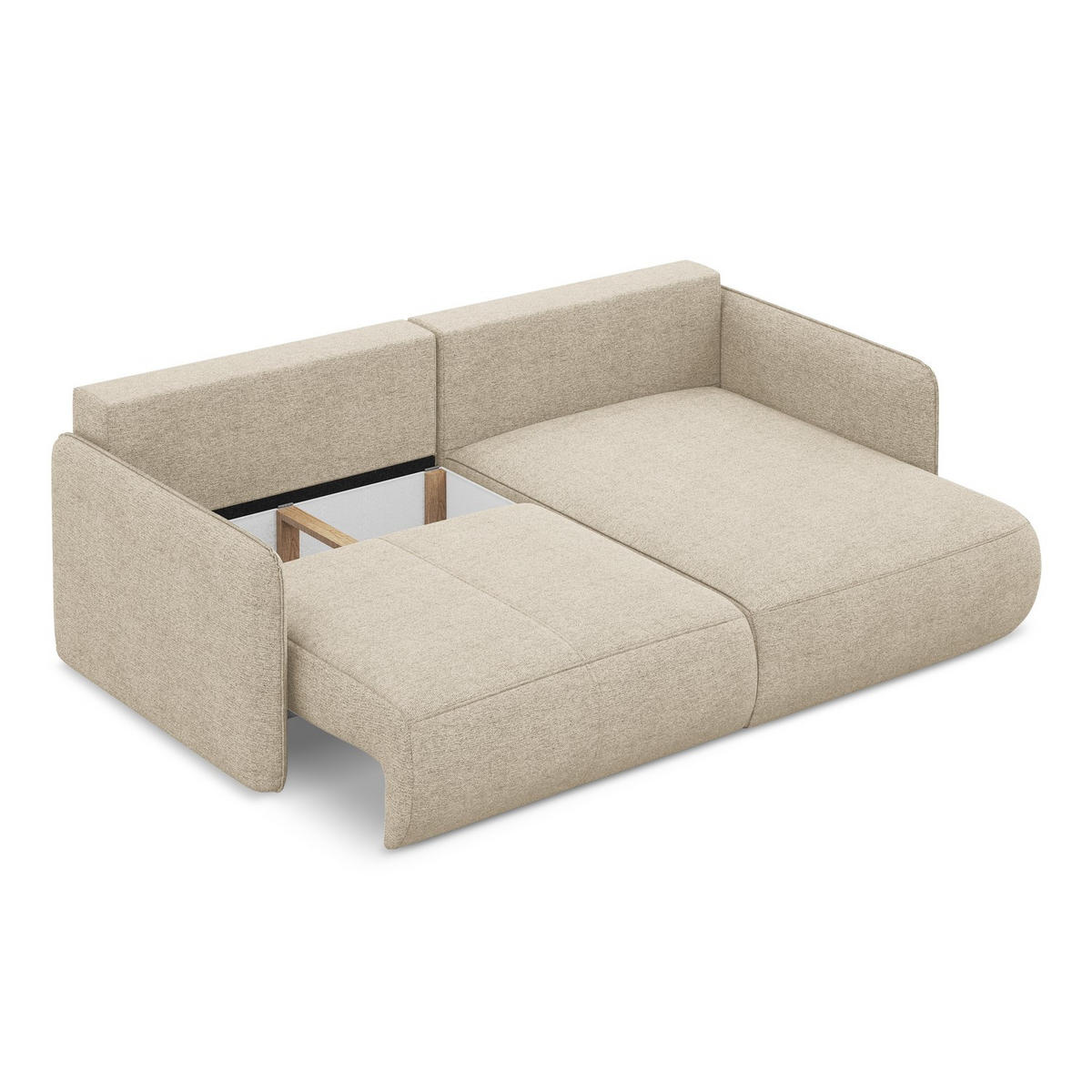 ECKSOFA mit Schlaffunktion Chenille Stoff Beige - Beige/Schwarz, Kunststoff/Textil (207/148cm) - LaMiaSofa