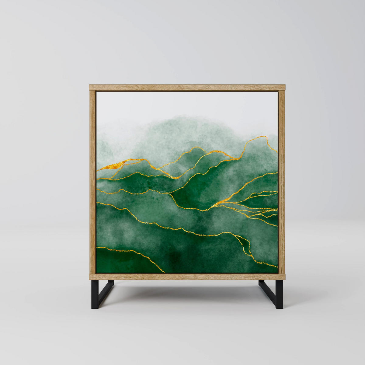 SIDEBOARD EXPENSIVE NATURE, Eichefarben, 57,5x42x75,5 cm, Goldfarbene Metallfüße - Eichefarben/Goldfarben, Holzwerkstoff/Metall (57.5/75.5/42cm) - SpaceRebels
