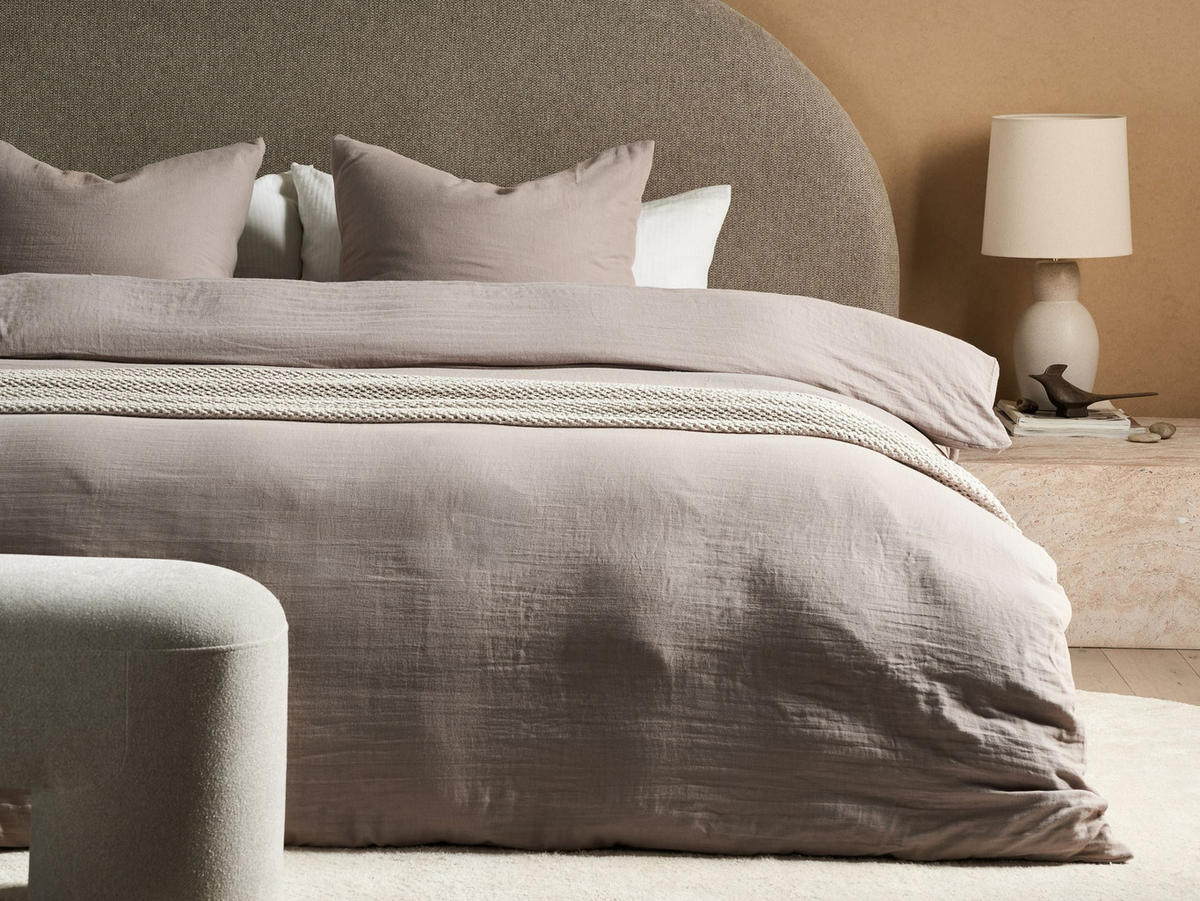 BETTWÄSCHE-SET 220/240 cm Baumwollmusselin Taupe Sumner - Taupe, Textil (220/240cm) - Beliani