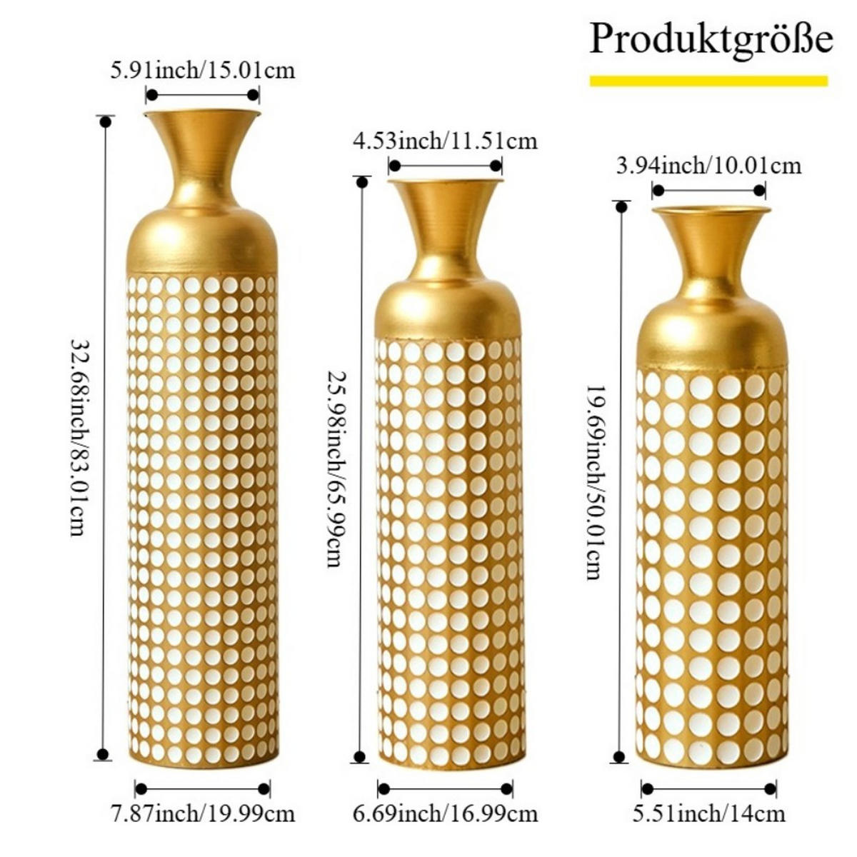 BODENVASE Metallvase,50/66/83 cm,3 tlg.Dekovase,Polka Dots-Goldfarben - Goldfarben, Metall (83cm) - LVHOM