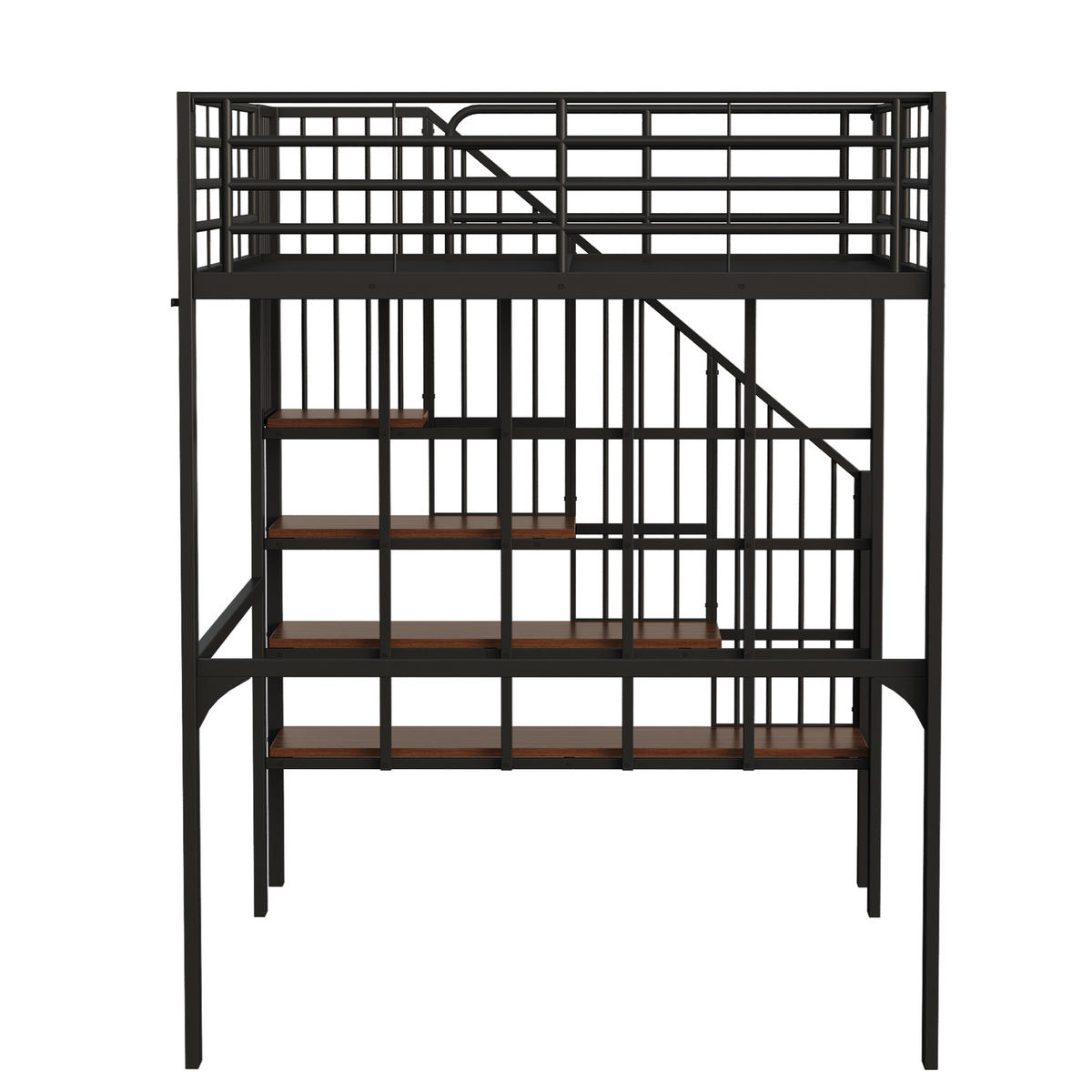 HOCHBETT 140/200 cm DE-01447, in Schwarz, mit Stauraum und Treppe - Schwarz, Metall (140/200cm) - ComfortXL