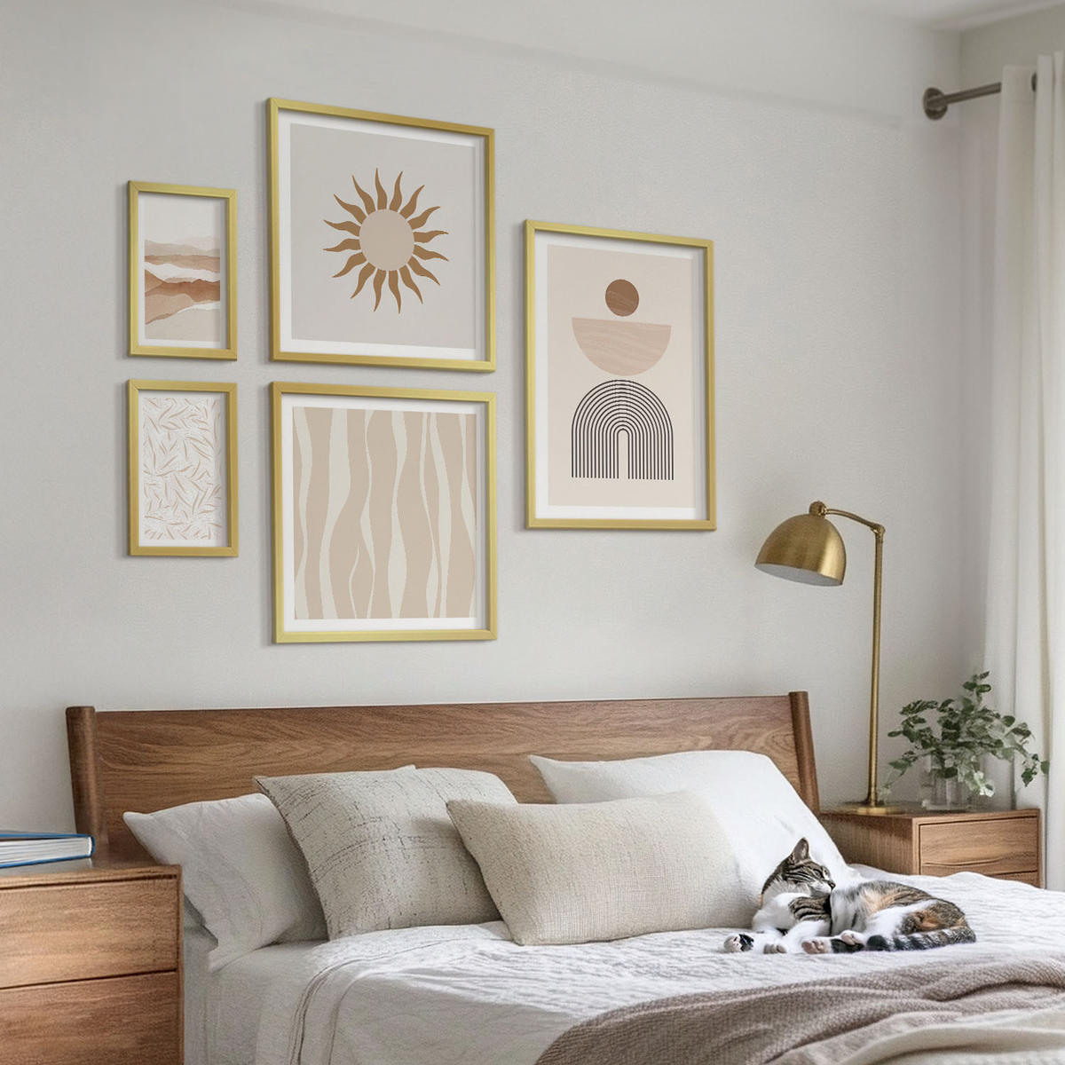 WANDBILDER 5er Set - 50x50 cm & 20x30 cm & 40x60 cm Goldrahmen - Abstrakte Landschafts- und Naturgeometrie - Goldfarben, Kunststoff (40/60cm) - ArtPrintCave