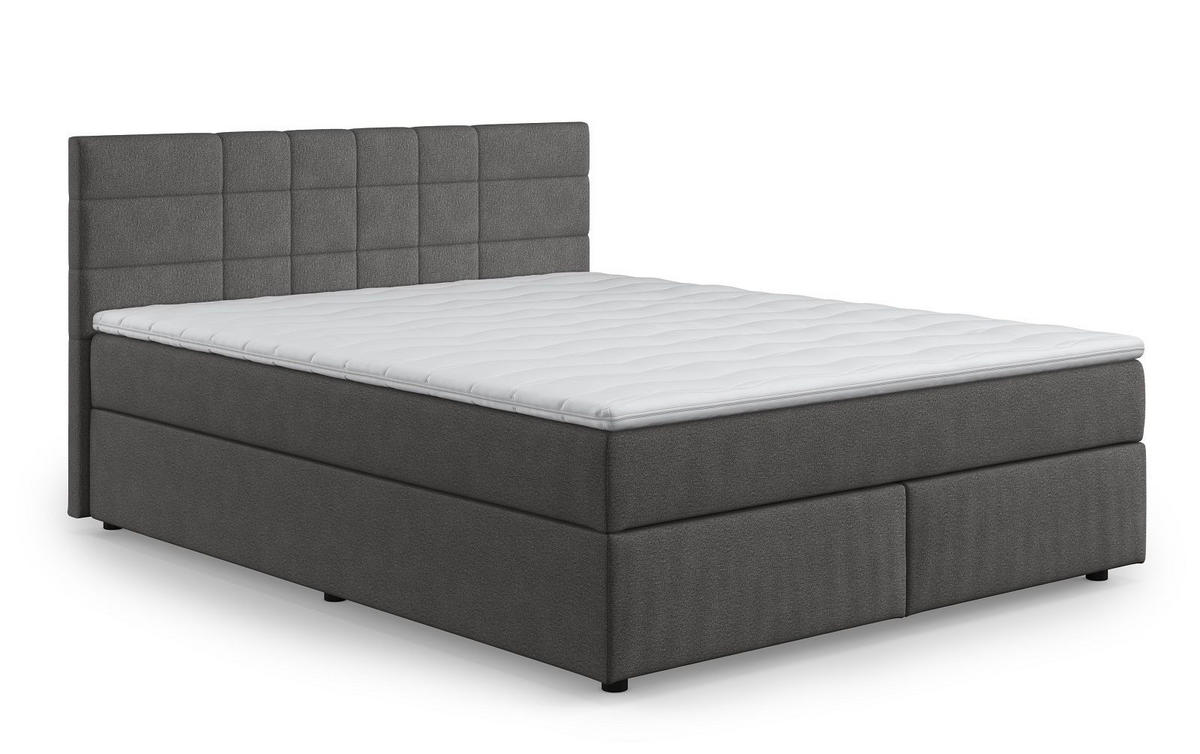 BOXBETT 140/160/180x200 – inkl. Topper, 7‑Zonen Taschenfederkern-Matratze, New York-Stoff - Anthrazit/Schwarz, Holz/Kunststoff (140/200cm) - Cotta