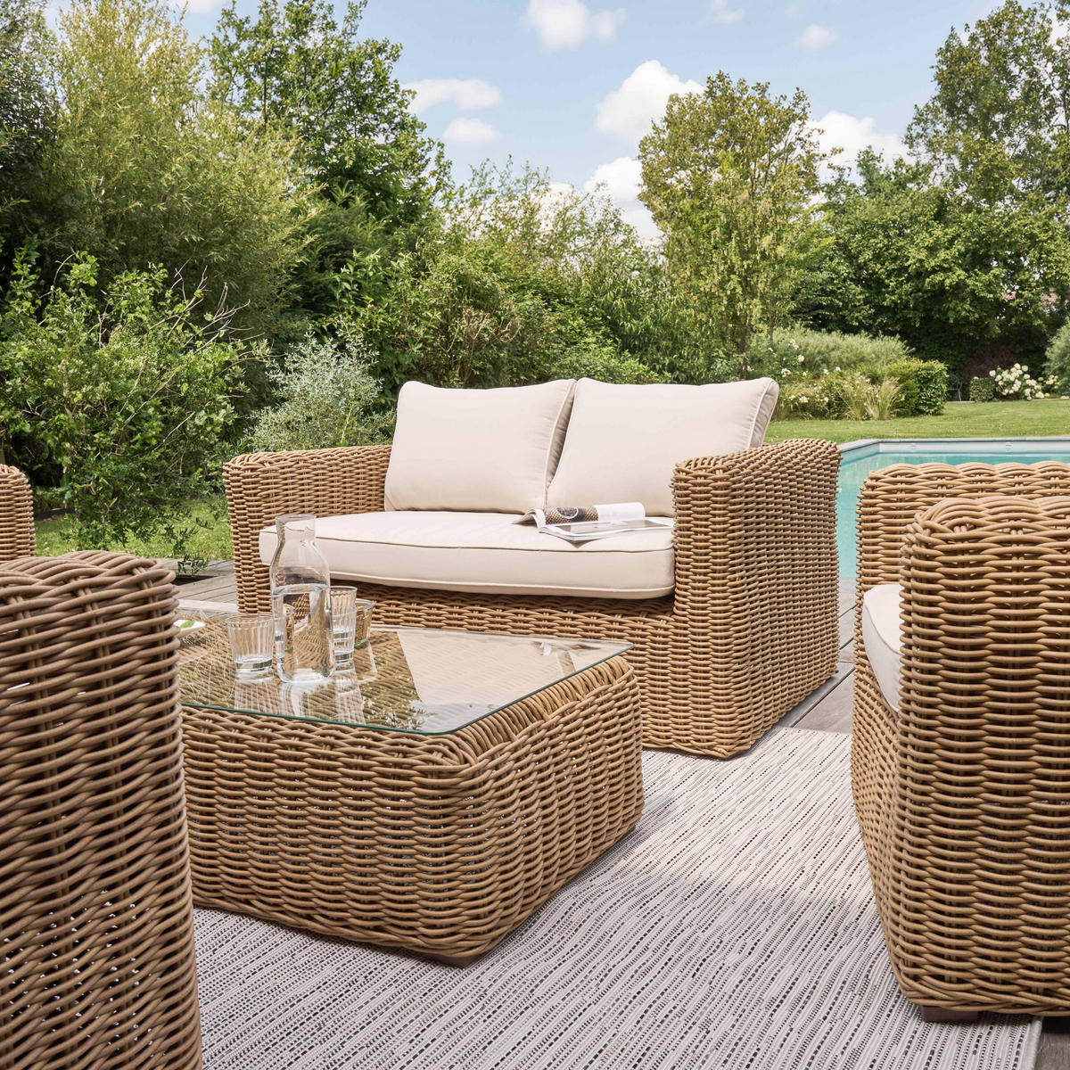 GARTEN-LOUNGEGARNITUR 6-Sitzer, Braun - Braun, Naturmaterialien - Oviala