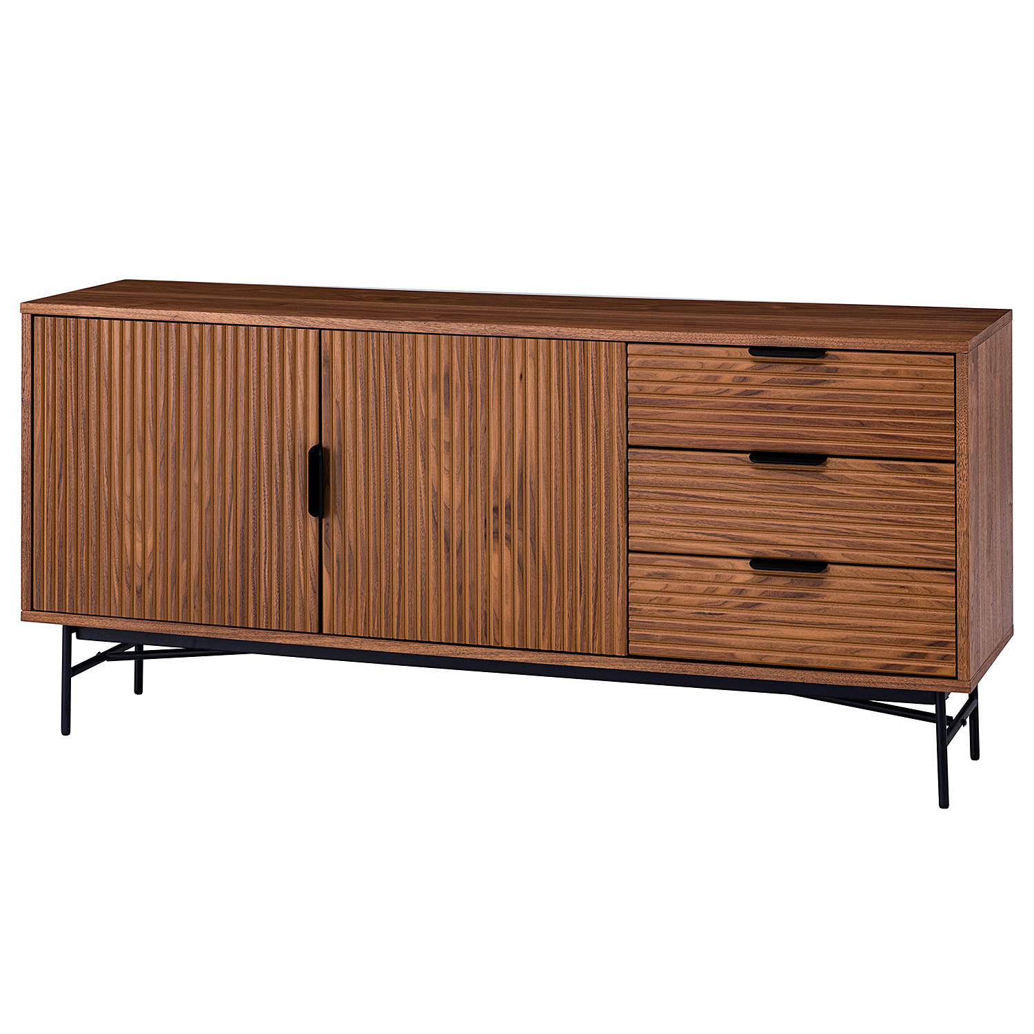 SIDEBOARD - MDF / Metall - Walnussfarben/Schwarz, Holzwerkstoff/Metall (160/75/40cm) - home24