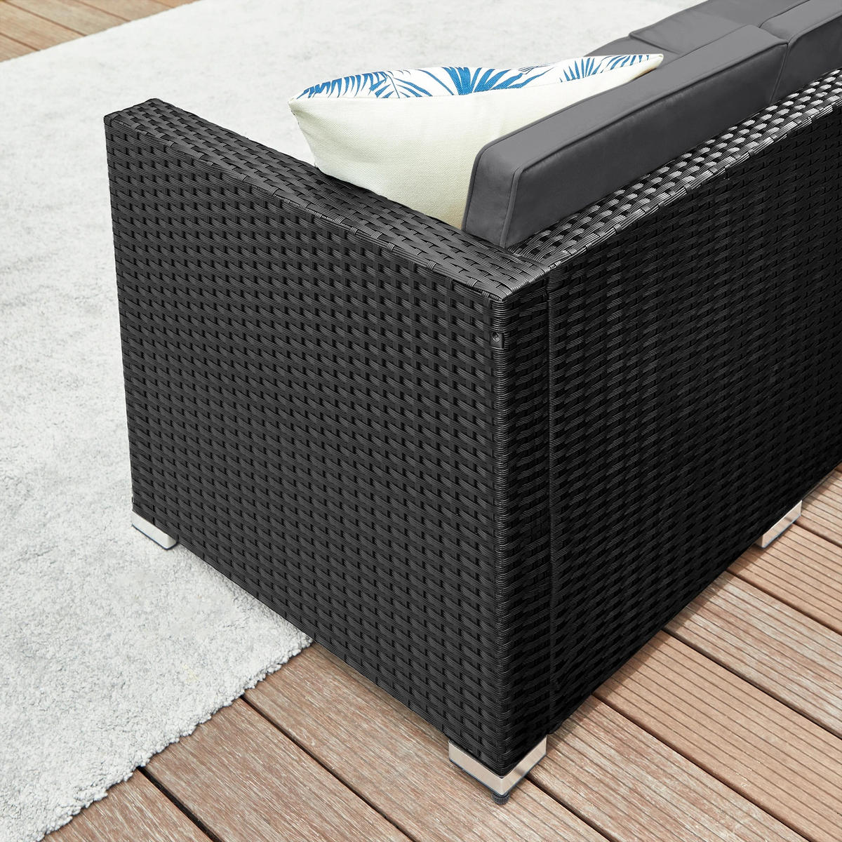 LOUNGEGARNITUR PE-Polyrattan Schwarz, Sofa mit Tisch - Schwarz, Textil - Kaket