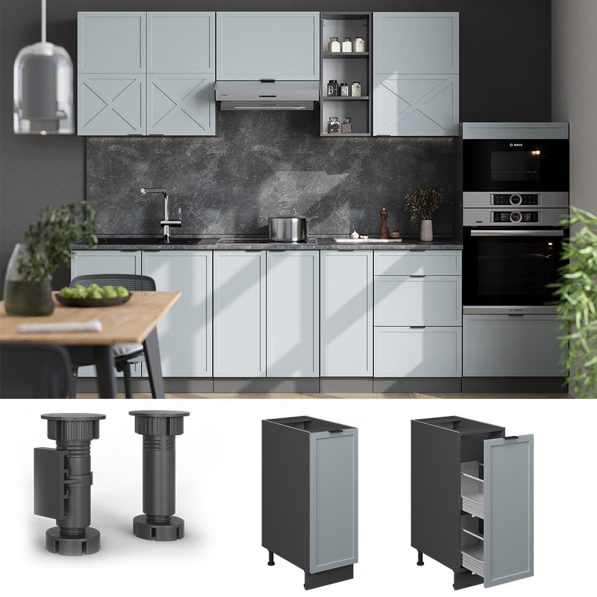 APOTHEKERUNTERSCHRANK Fame-Line Hellblau-grau 30 cm ohne AP - Anthrazit/Blaugrau, Holzwerkstoff (30/82/51.6cm) - Vicco