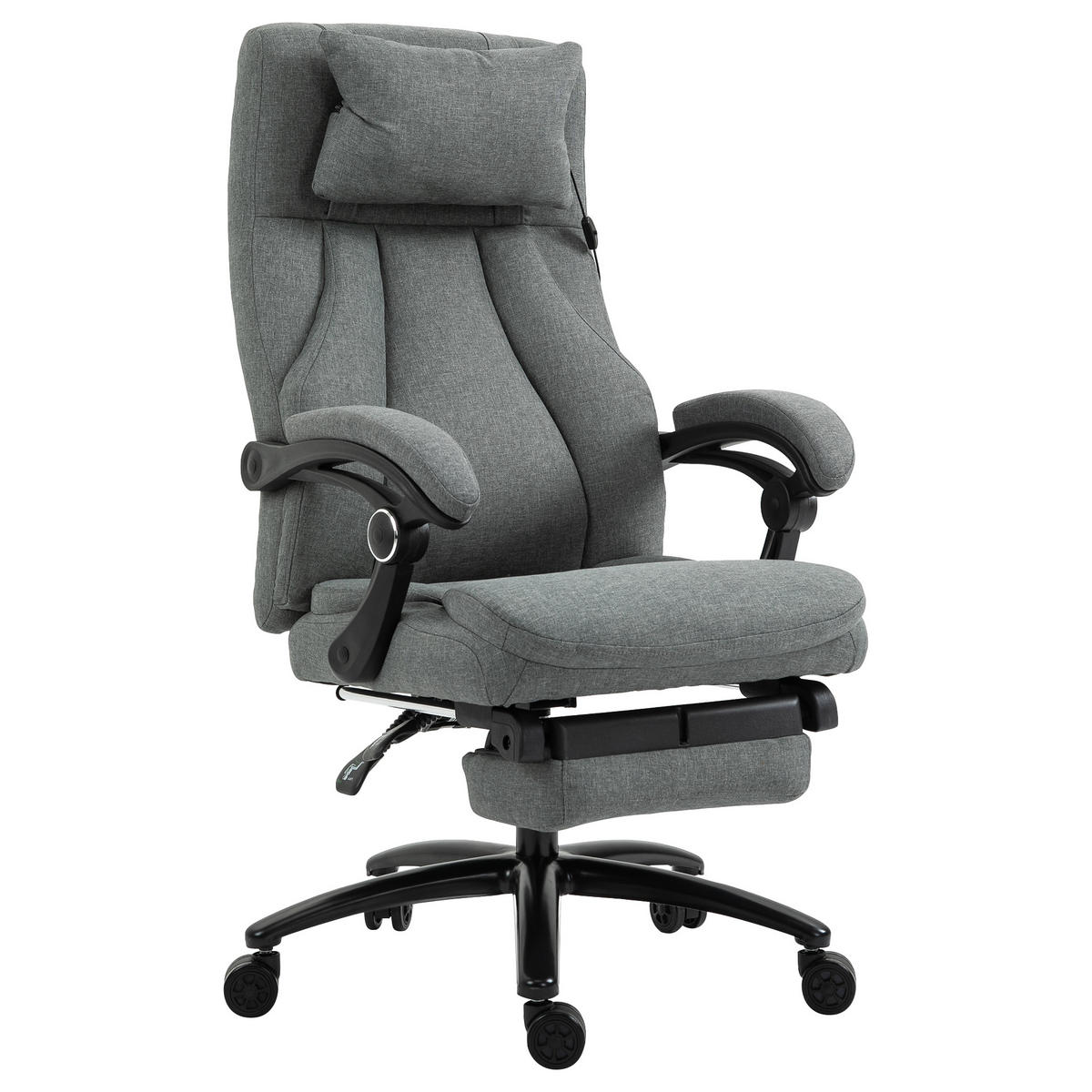 MASSAGEBÜROSTUHL Drehstuhl mit Fußstütze höhenverstellbar Leinen-Gefühl Grau - Grau, Kunststoff (74/117/64cm) - Vinsetto