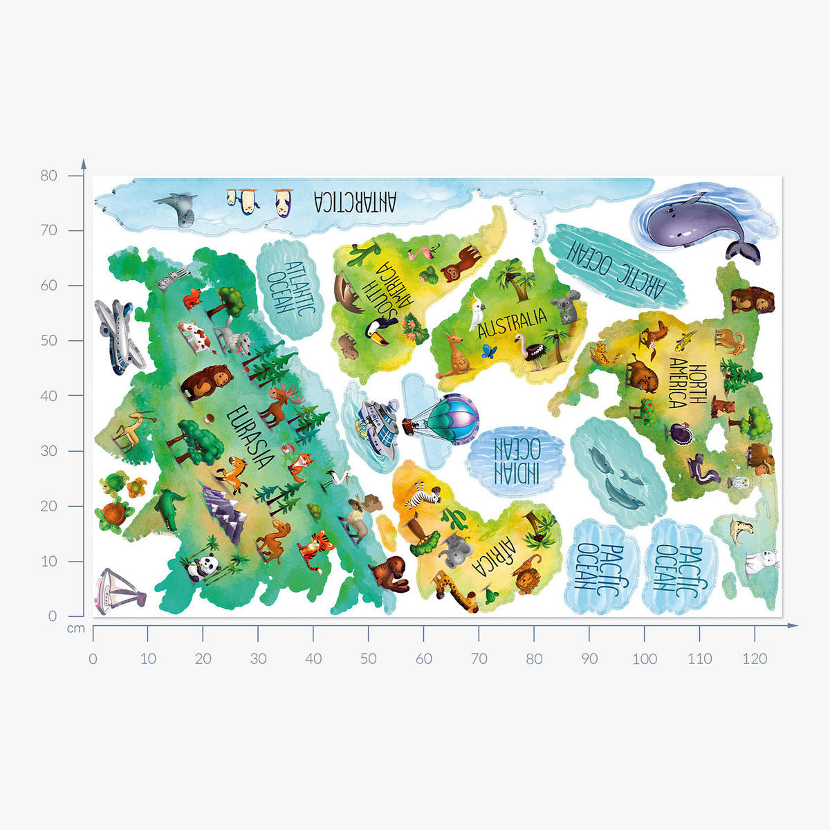 WANDAUFKLEBER 80x125cm - Bunte Weltkarte - Multicolor, Kunststoff (80/125/0.1cm) - Wallfluent