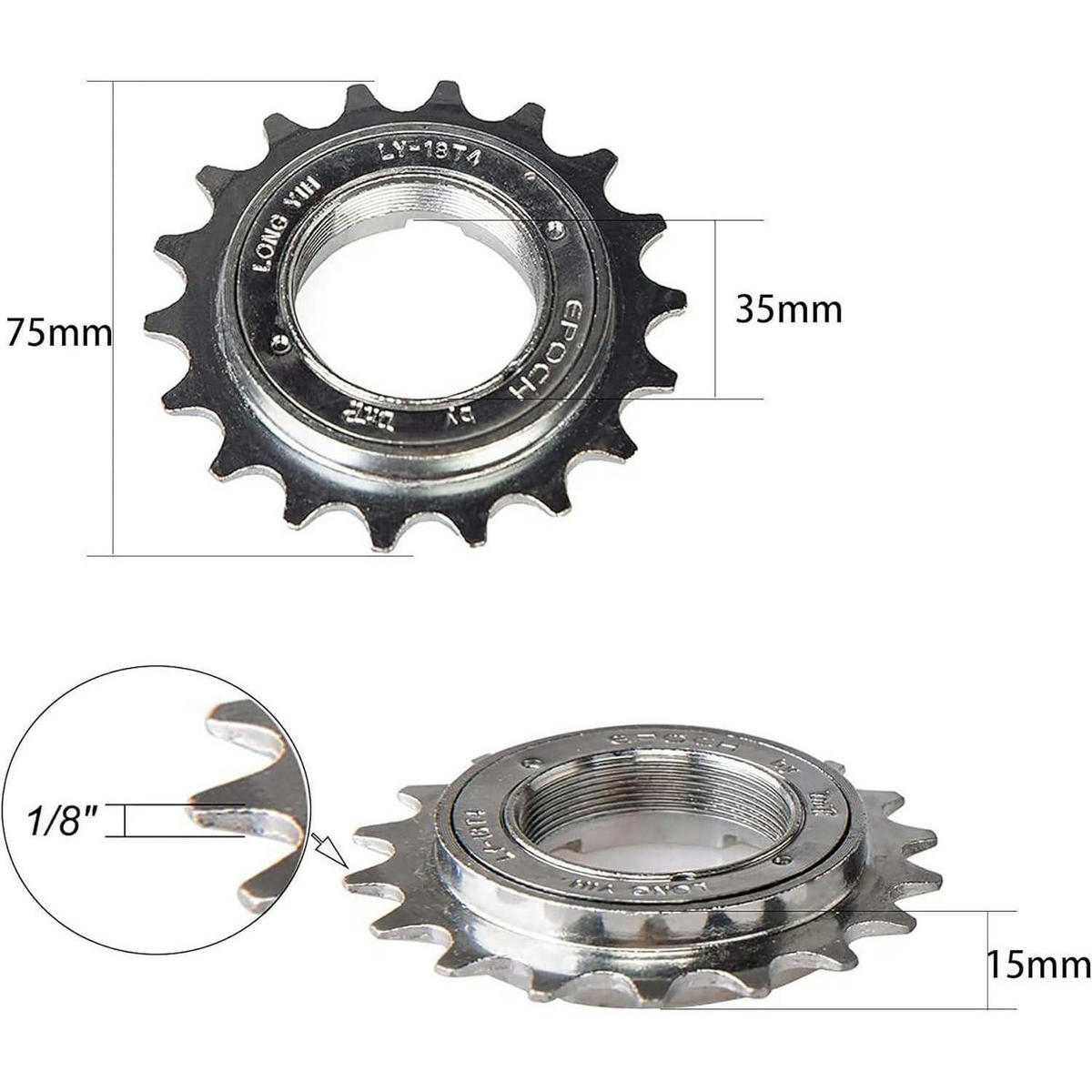 FAHRRADFREILAUF 18 Zähne 1/2 x 1/8 - Silberfarben, Metall (8/1.5/8cm)