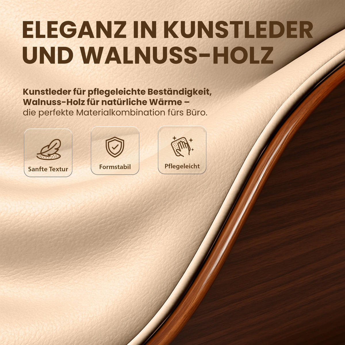 DREHSTUHL Lederlook Walnuss/Creme - Chromfarben/Walnussfarben, Textil/Metall (58/110/66cm) - CLP