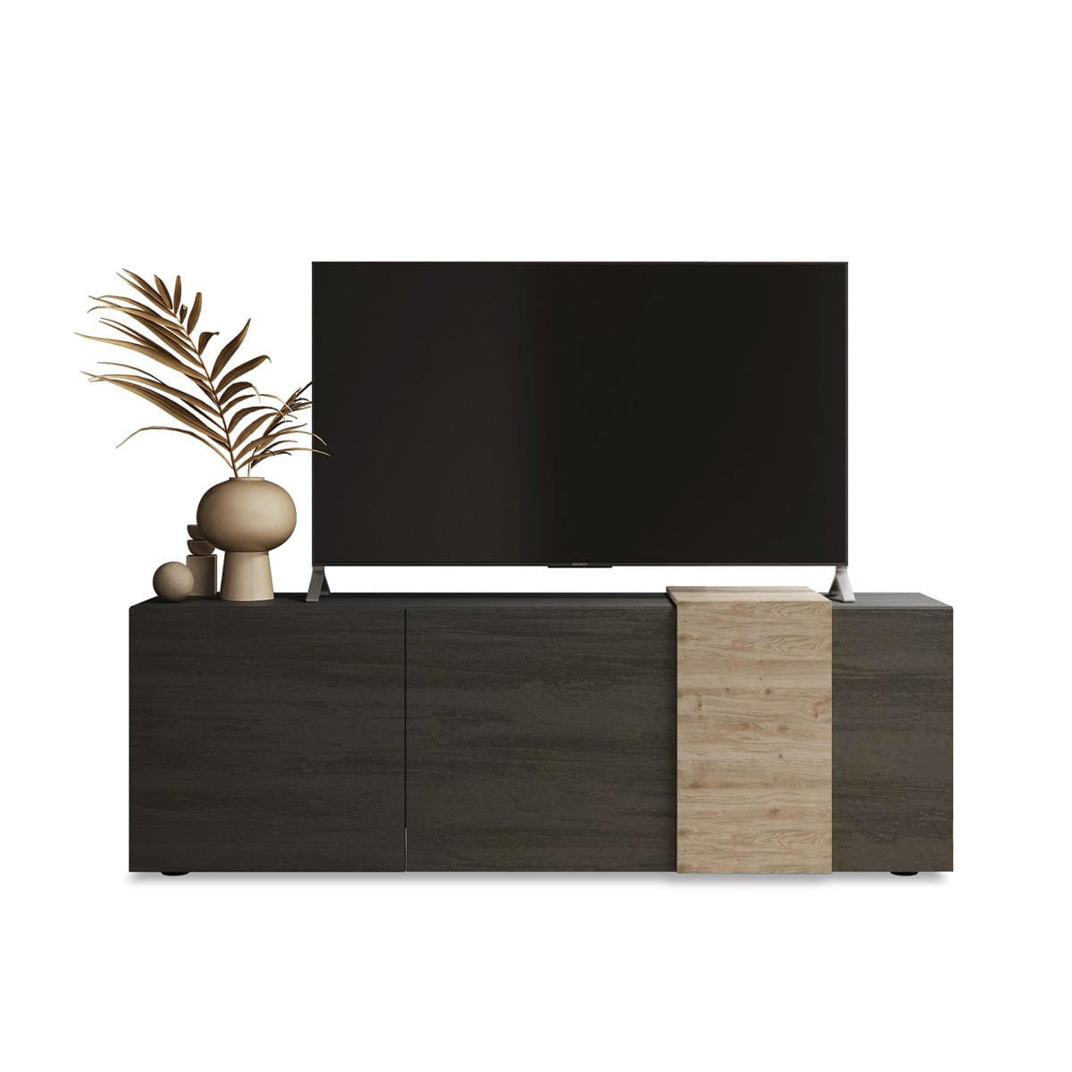 TV-MÖBEL 3 Schwingtüren Pluton - L181 cm - Apfelbaumfarben, Holzwerkstoff (44/57/181cm) - Calicosy
