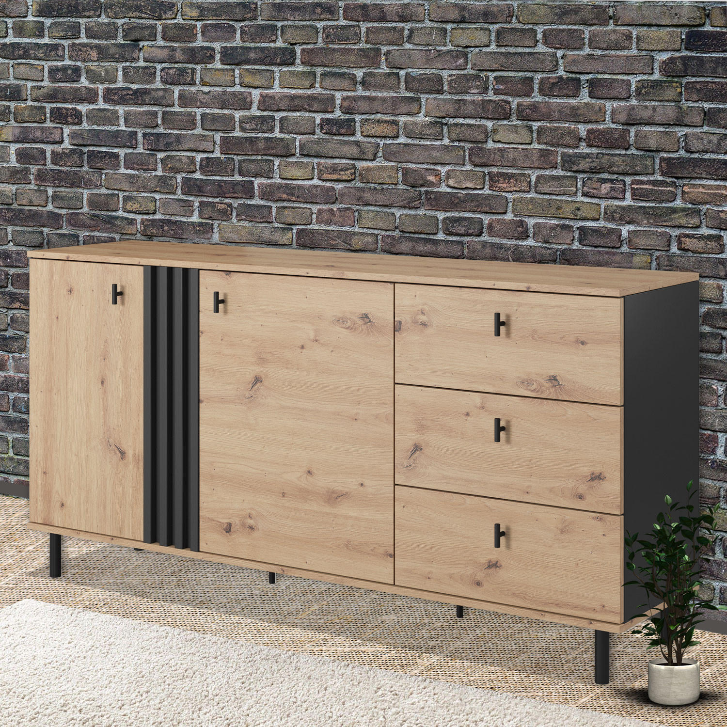 SIDEBOARD Madis sand grange eiche / anthrazit 165,1 cm / 40 cm / 82,2 cm - Braun, Holz/Holzwerkstoff (165/82/40cm) - Feldmann-Wohnen