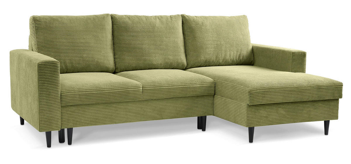ECKSOFA Nalika Pistaziengrün mit Cordbezug - Schwarz/Hellgrün, Holz/Textil (143/230cm) - Selsey