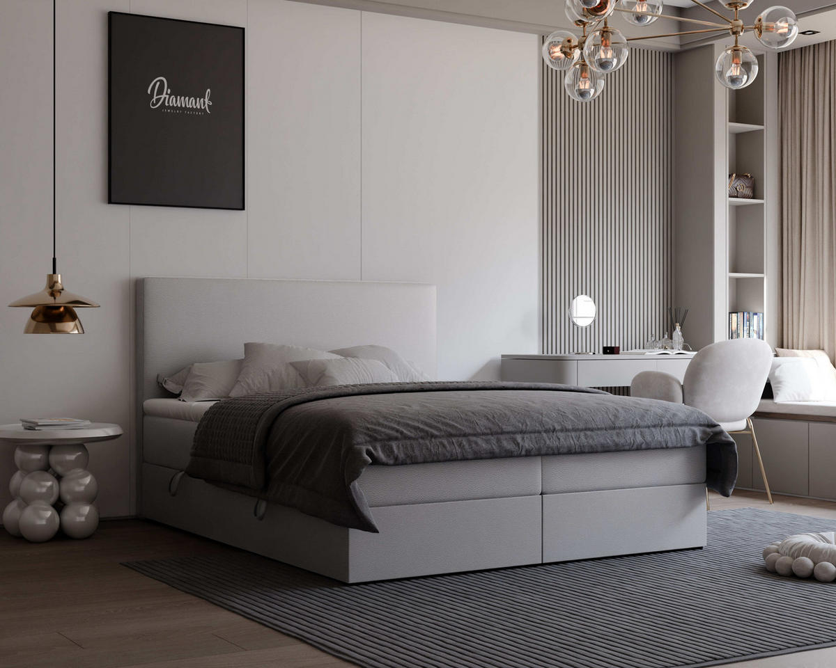 BOXBETT 200x200 cm mit Topper - Grau, Holzwerkstoff/Textil (200/200cm) - Idohome