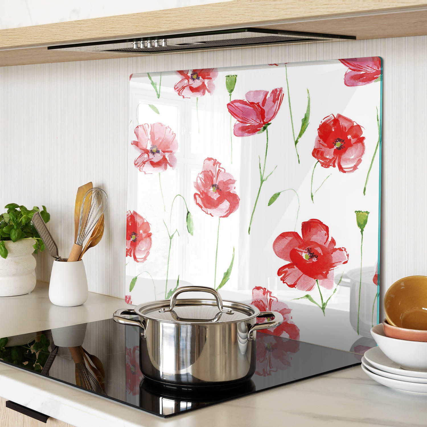GLASPLATTE 60x52 cm Mohnblumen - Rot, Glas (60/0.4/52cm) - TULUP