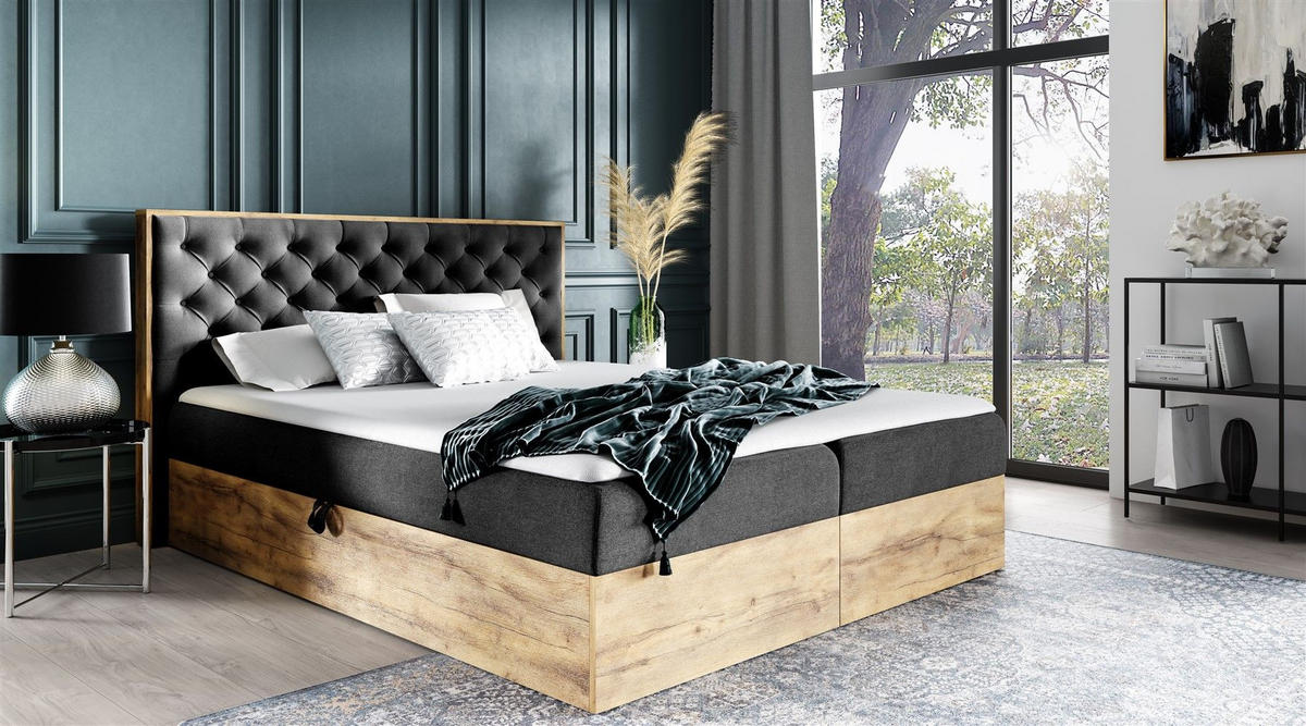 BOXBETT Diona überlänge Faro - Schwarz, Holzwerkstoff/Textil (140/220cm) - Fun Möbel