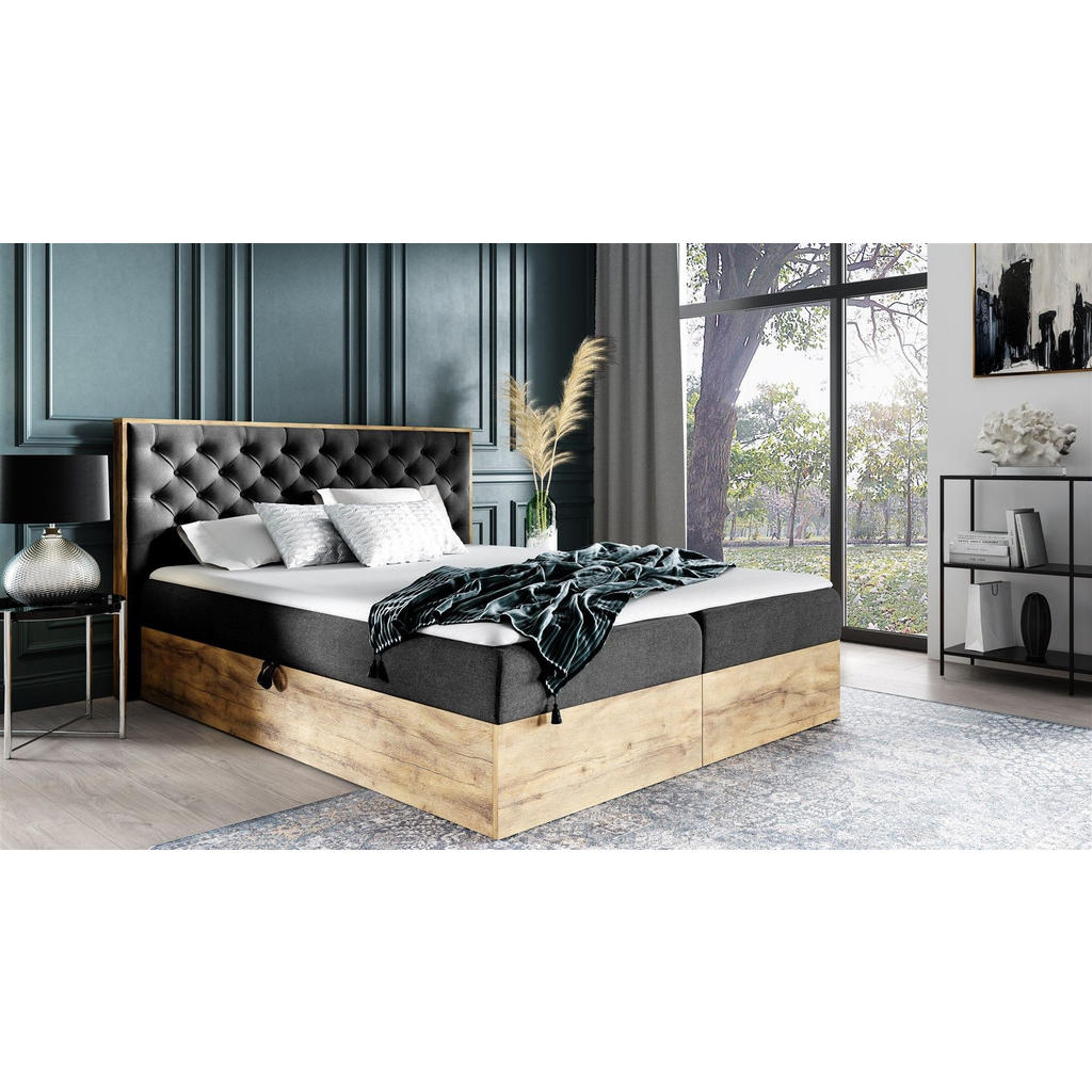 Thumbnail - Fun Möbel Boxbett, Schwarz, Textil, 180x200 cm, Schlafzimmer, Betten, Boxspringbetten