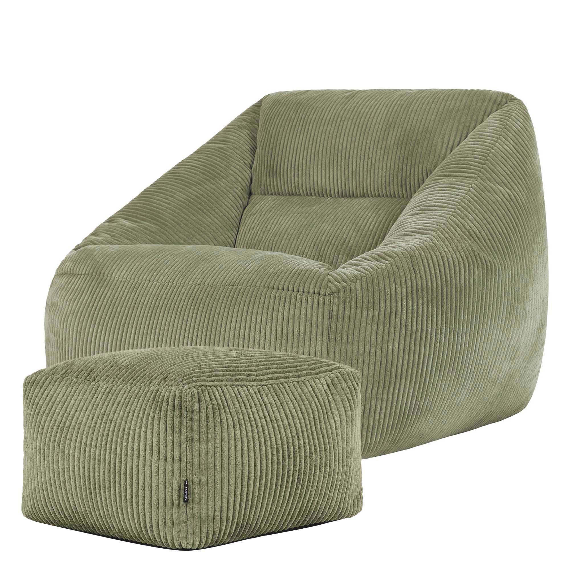 SITZSACK Cord Sessel Natalia mit Hocker - Salbeigrün, Textil (97/73/84cm) - icon