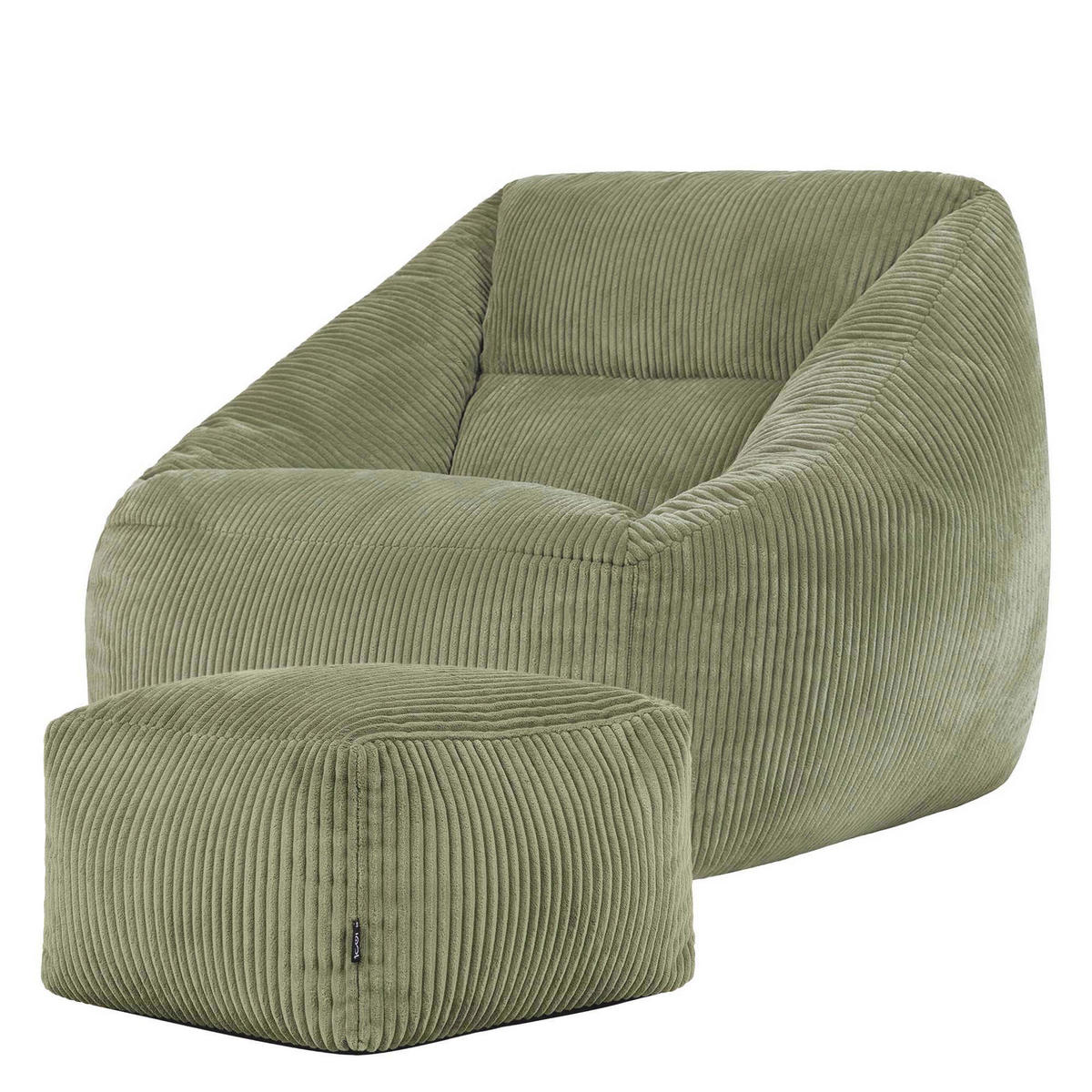 SITZSACK Cord Sessel Natalia mit Hocker - Salbeigrün, Textil (97/73/84cm) - icon