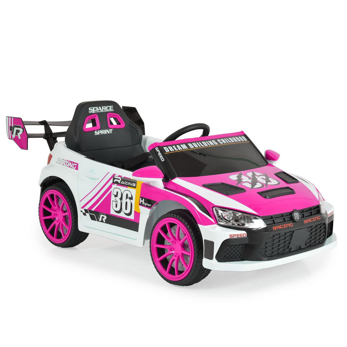 ELEKTROAUTO Drift pink Fernbedienung 4 Motoren, Drift-Funktion, MP3, Gurt - Pink, Kunststoff (114/54/29cm) - Moni