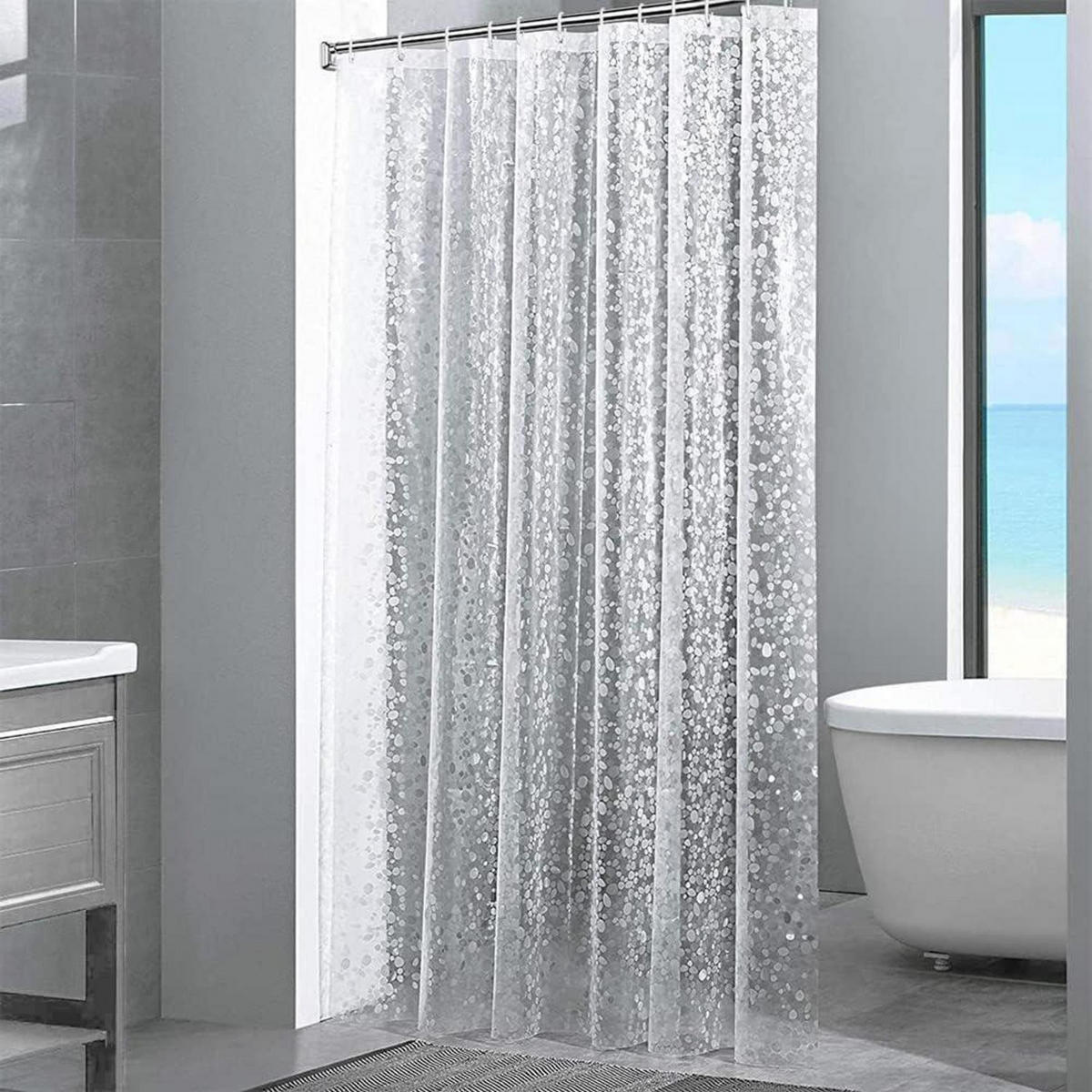 DUSCHVORHANG 3D Steinmuster 180 x 200 cm - Transparent, Kunststoff (180/200cm)