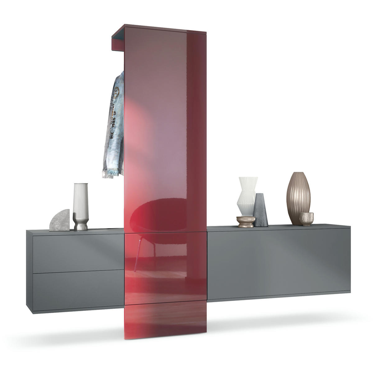 GARDEROBE Carlton Paneel in Bordeaux Hochglanz - Bordeaux, Holzwerkstoff (209/193/35cm) - Vladon