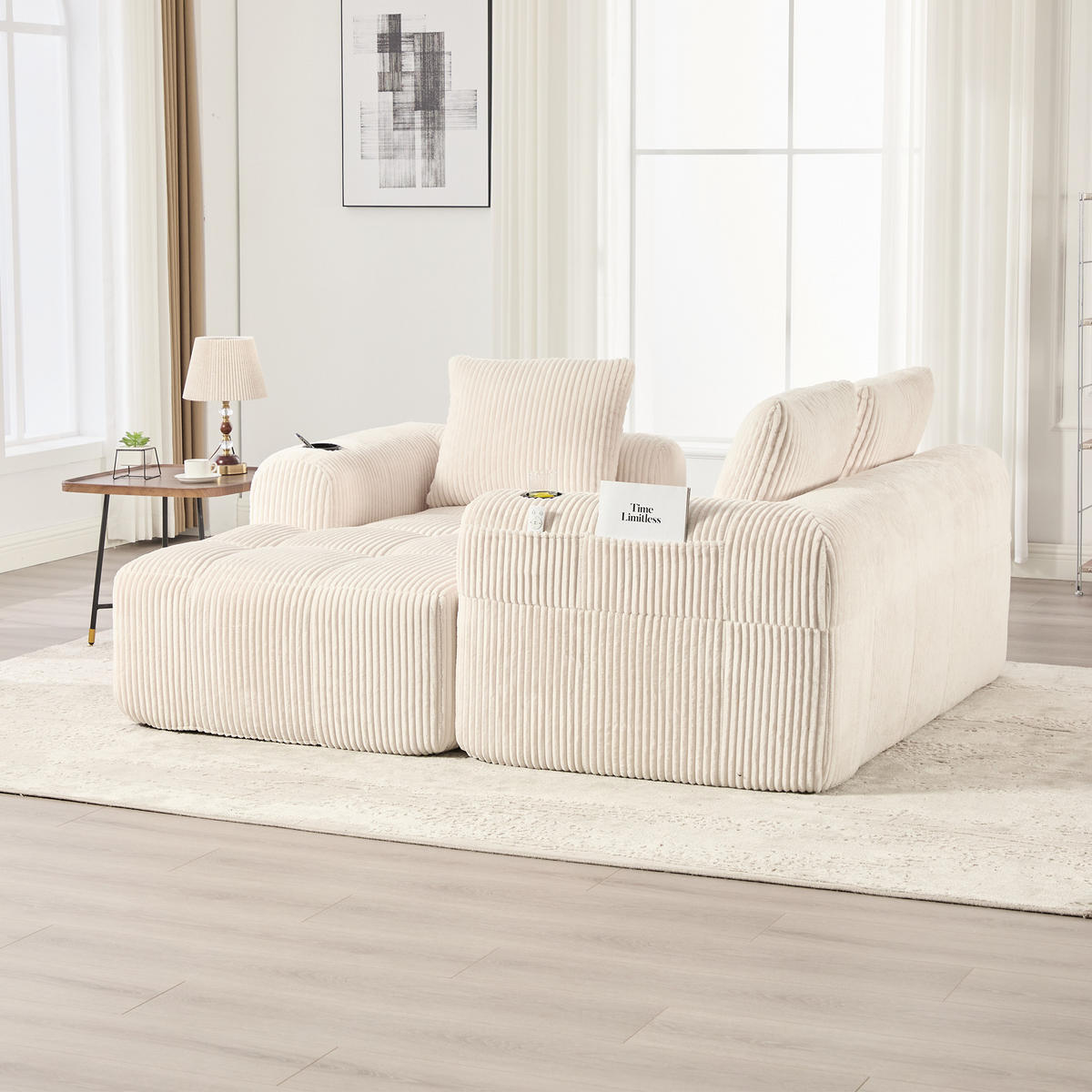 ECKSOFA 253/158/61 cm Beige mit Seitentasche und Getränkehalter - Beige, Textil (253/158cm) - Oxeza