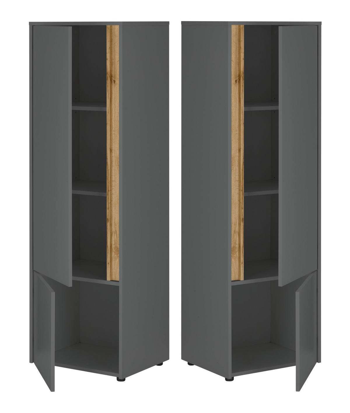SCHREIBTISCHKOMBINATION 4-teilig grau matt, Eiche Wotan 213 cm, Büromöbel Set mit viel Stauraum - Eichefarben/Eiche Wotan, Holz/Holzwerkstoff (62/213/155cm) - Furn.Design