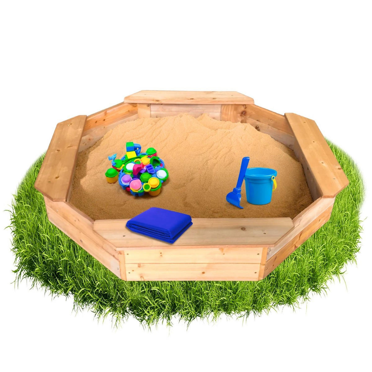 SANDKASTEN LARRY 8-ECK 135/135/20 cm - Naturfarben, Holz (135/135/20cm) - Coemo