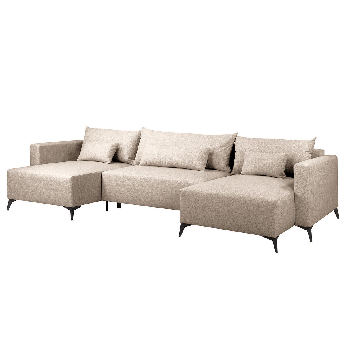 WOHNLANDSCHAFT - Schwarz/Grau, Textil (382/81/148cm) - home24