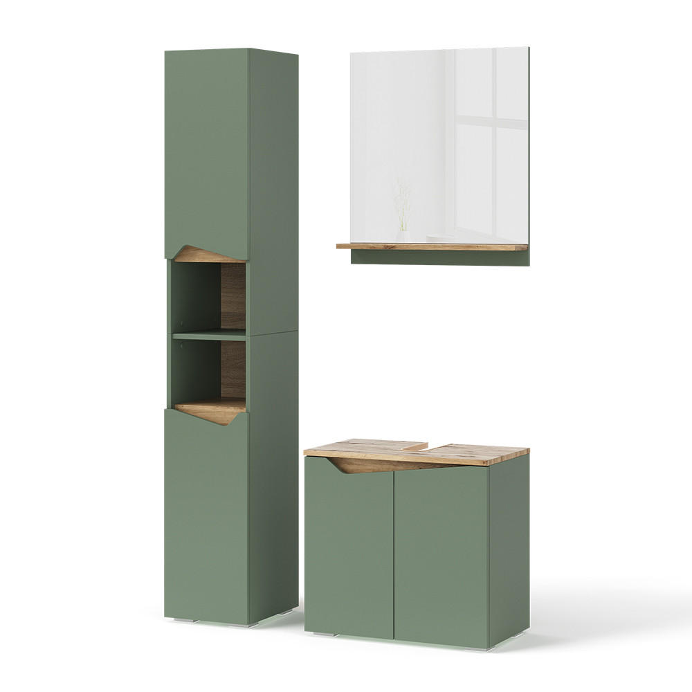 SET MOBILIER BAIE Marelle, Verde/Stejar artizanal, 3 piese